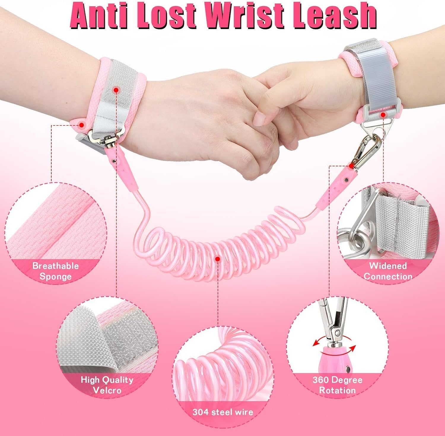 3 in 1 Toddler Harness Leash + Baby anti Lost Wrist Link, Cute Pattern Child Safety Harness Tether, Kids Walking Wristband Assistant Strap Belt for Parent Girls Outdoor Activity (Pink) image number 3