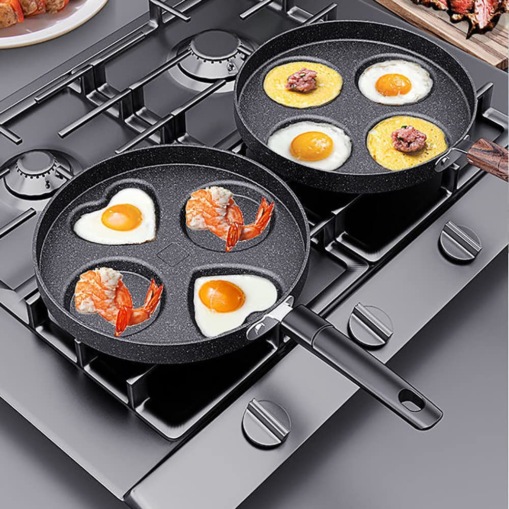 SEHORTREE Heart-Shaped 4-Cup Egg Frying Pan, Non-Stick, 9.4" (Heart-Shaped), 4 Eggs at Once, Gas & Induction Compatible - Heart-Shaped image number 1