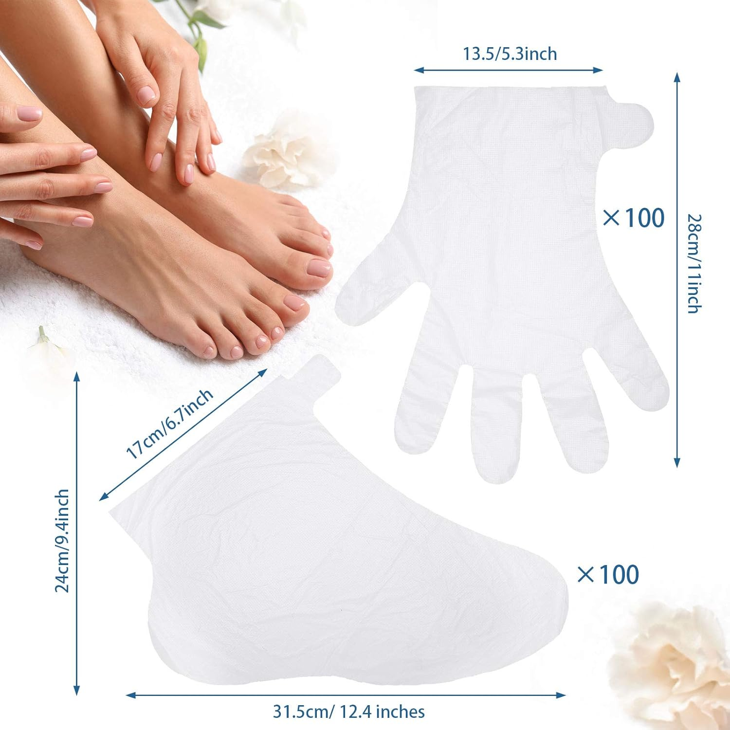 204 Piece Paraffin Wax Bath Set Paraffin Wax Mitts with Bath Liners Gloves and Booties, Plastic Bags Hand Mitts Terry Cloth Booties Foot Mitt image number 4
