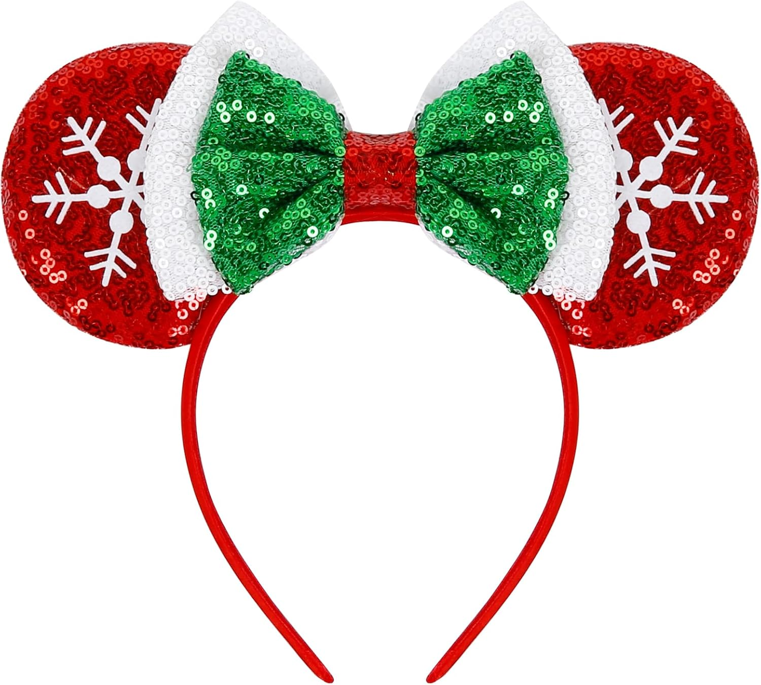 WOVOWOVO Halloween Maleficent Horns Ears Headband for Women Girls, Sequin Mouse Ears Head Band with Flame Purple Bow Decoration Hairband Party Princess Cosplay Hair Accessories Costume image number 1