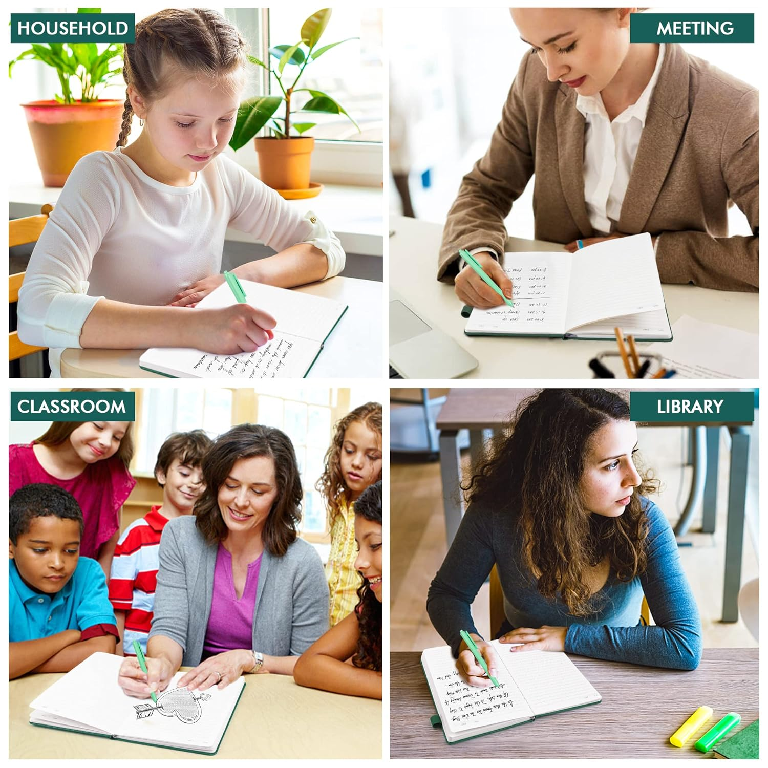 Feela 3 Pack Notebook Journals Bulk with 3 Black Pens, A5 Hardcover Notebooks Classic Ruled Lined Journal Set with Pen Holder for Work Business Journaling Note Taking, 120 GSM, 5.1&rdquo;X8.3&rdquo;, Dark Green image number 4