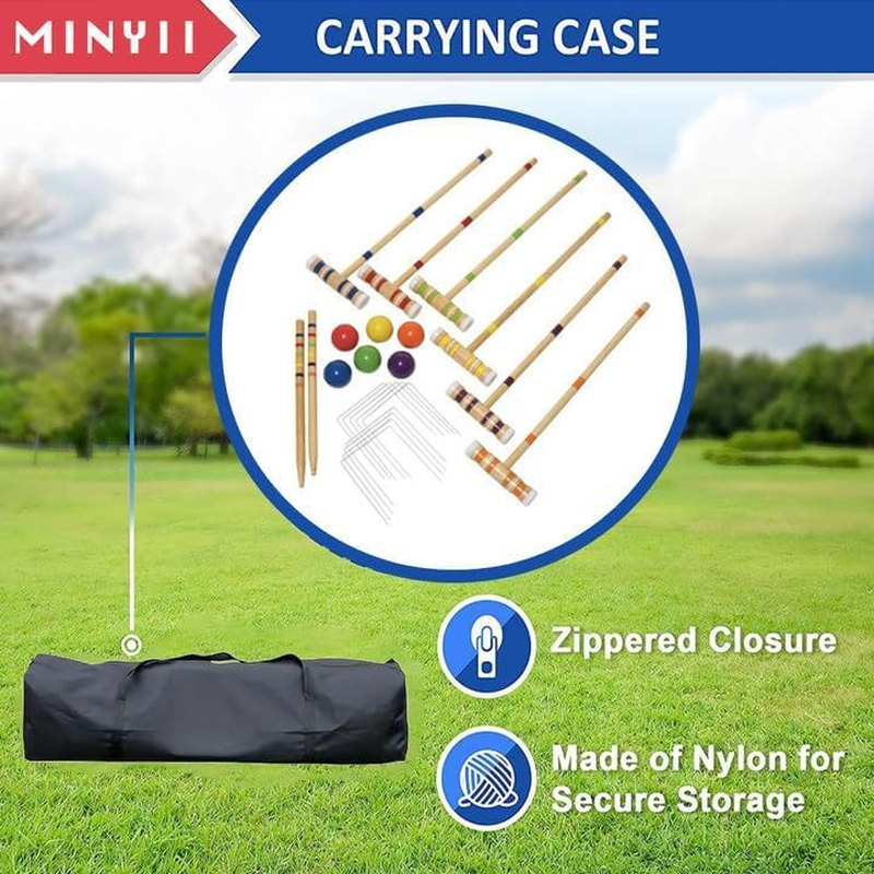 Six-Player Croquet Set with Wooden Mallets, Colored Balls, Sturdy Carrying Bag for Adultski, Perfect for Lawn,Backyard,Park and More (Colorful) image number 5