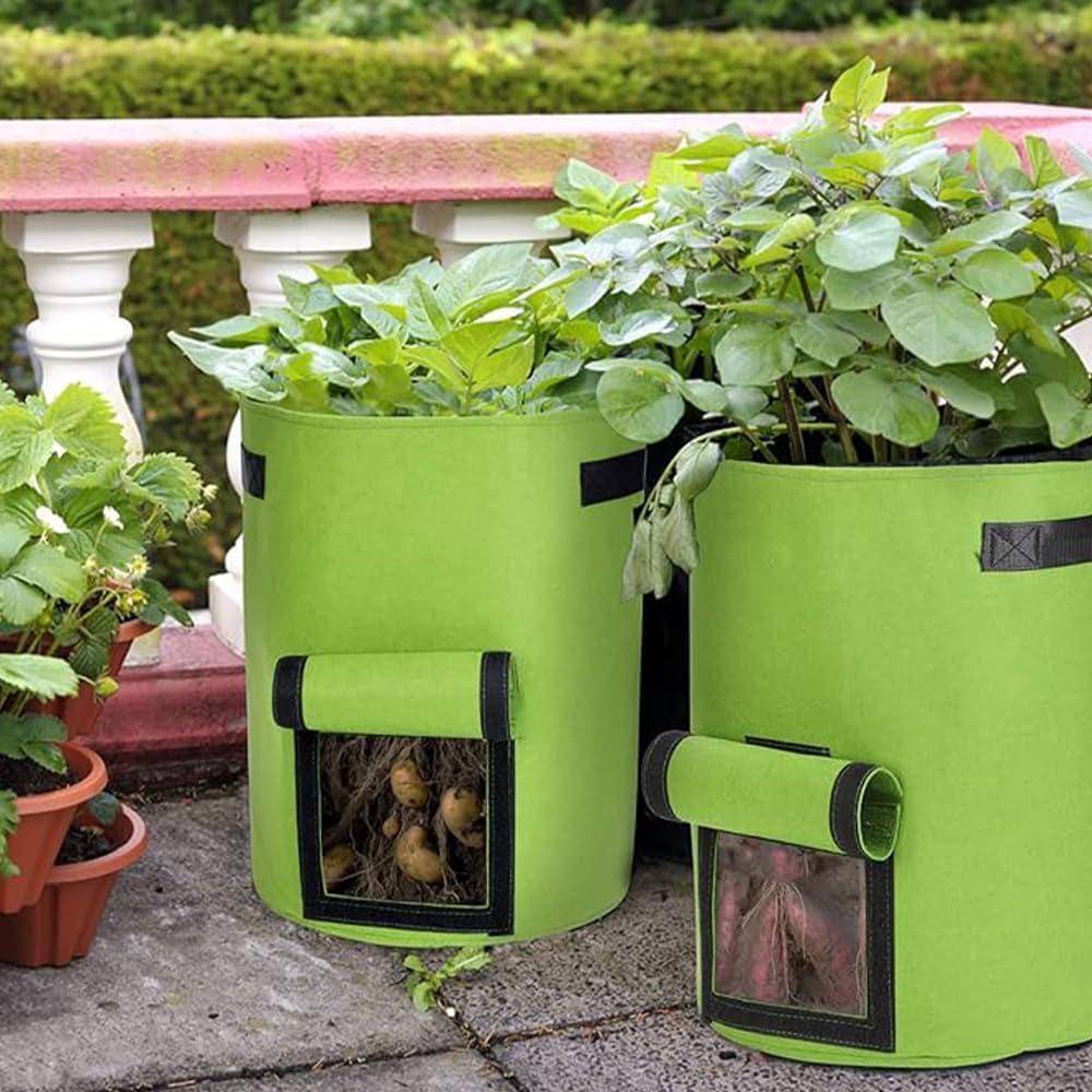 2-Pack 5 Gallon Potato Grow Bags with Harvest Window,Garden Planting Bag with Reinforced Handle,Thickened Nonwoven Duarable Fabric Pots for Tomato,Potato Vegetable and Fruits(Yellow and Green) image number 5