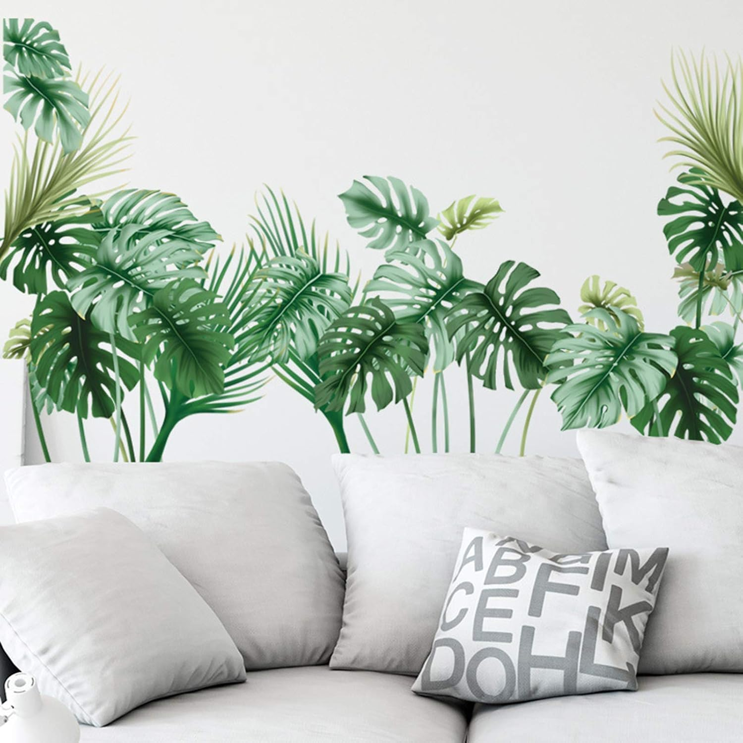 Tropical Wall Decals Palm Leaf Wall Stickers for Living Room, Green Plants Wall Decor Posters Vinyl Peel and Stick Art Murals for Bedroom Nursery Office image number 2