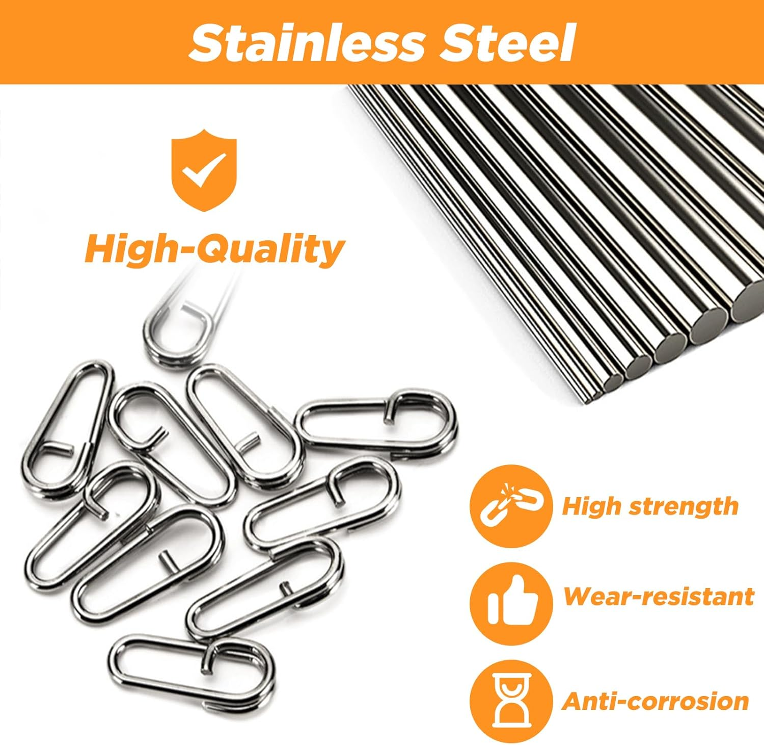 EWEIS 200 Pcs Power Oval Split Rings Fishing with Alloy Reinforced Material, Upgrade Triple Strength Speed Clips for Lures, Stainless Steel Fishing Fishing Wwivels & Snaps（5 Sizes，21/18/16/13/10Mm） image number 3