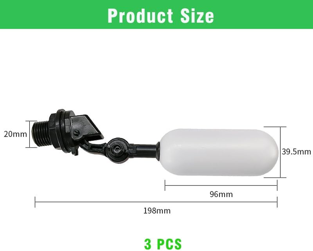 1/2 Inch Float Ball Valve, Adjustable Arm for Livestock Water Trough, Aquariums, Hydroponics - Automatic Fill and Control Water Level 3 Pack image number 4