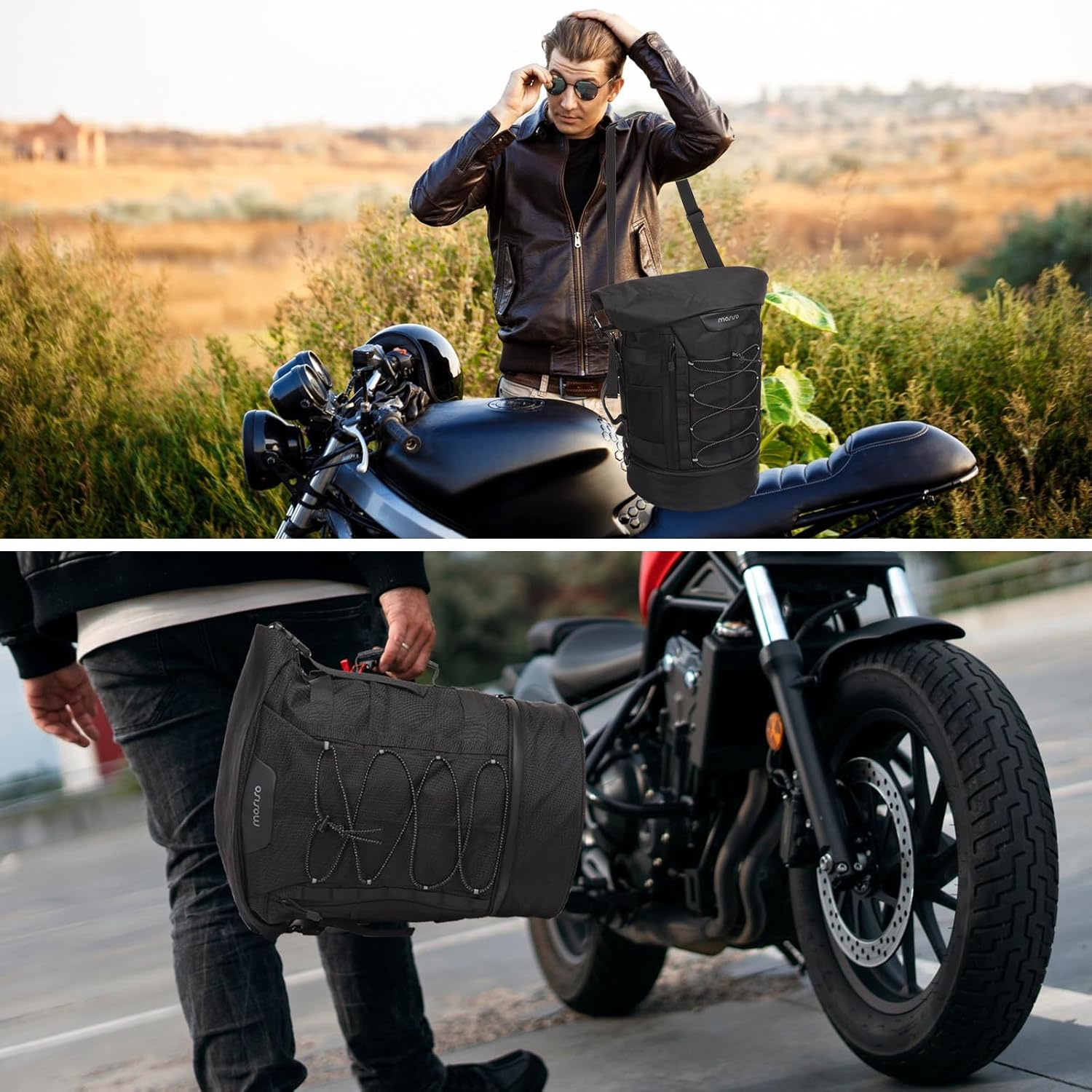 MOSISO Motorcycle Sissy Bar Backrest Bag Travel Luggage, Large Capacity Duffle Expandable 30L-48L, Motorcycle Gear Tail Bag with Rain Cover&Shoulder Strap, Black image number 4
