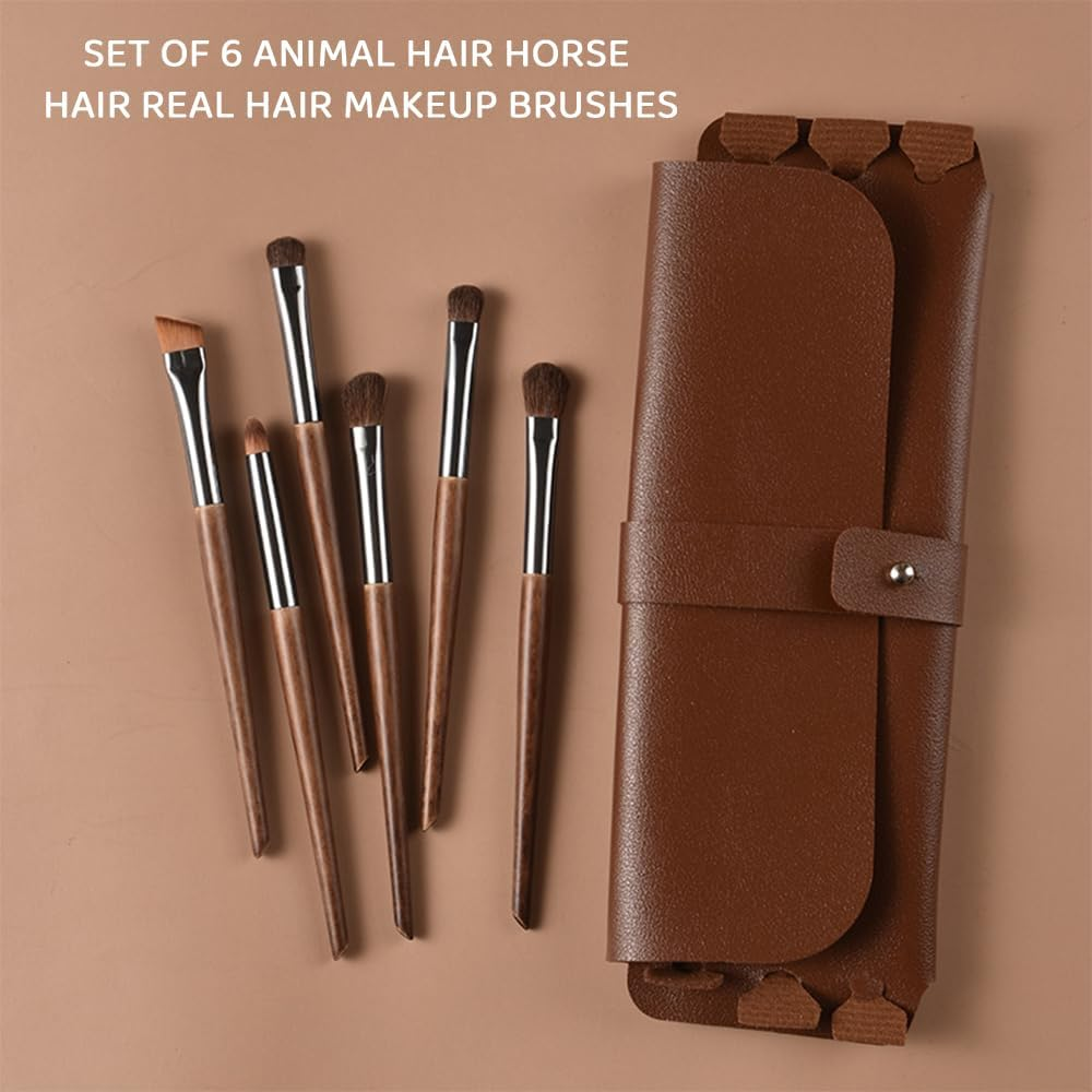 HYAVIA 6-Piece Eyeshadow & Kabuki Makeup Brush Set, Ultra-Soft Hair Brushes for Concealer, Blush, Contour & Blending, Travel-Friendly Cosmetic Brush Kit &ndash; Brown image number 1