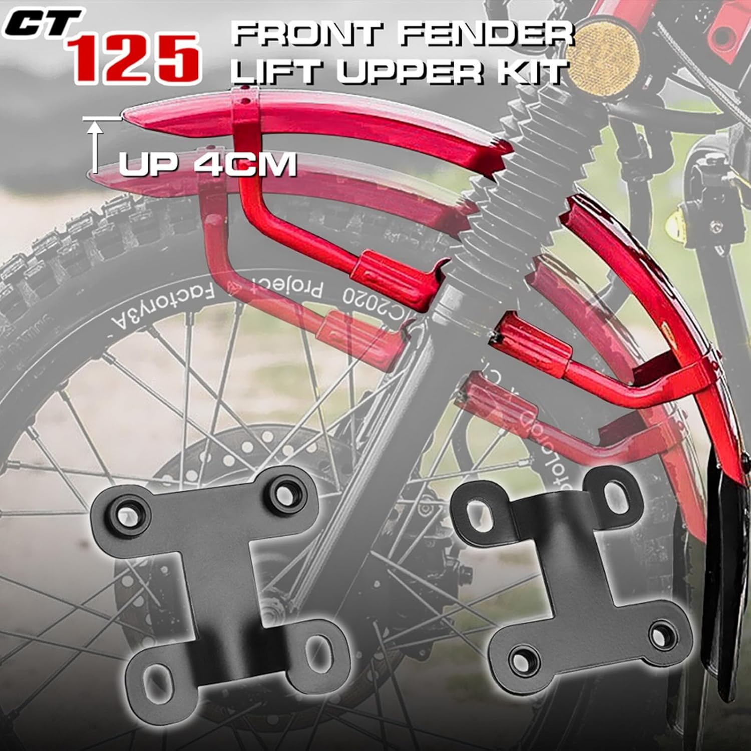 WOOGA Steel Adjustable Front Fender Mudguard Lift Riser 4CM Bracket Kit for Ho&Nda Hunter Cub CT125 Accessories,For Trail 125 Front Mudguards Lift Rising Bracket image number 5