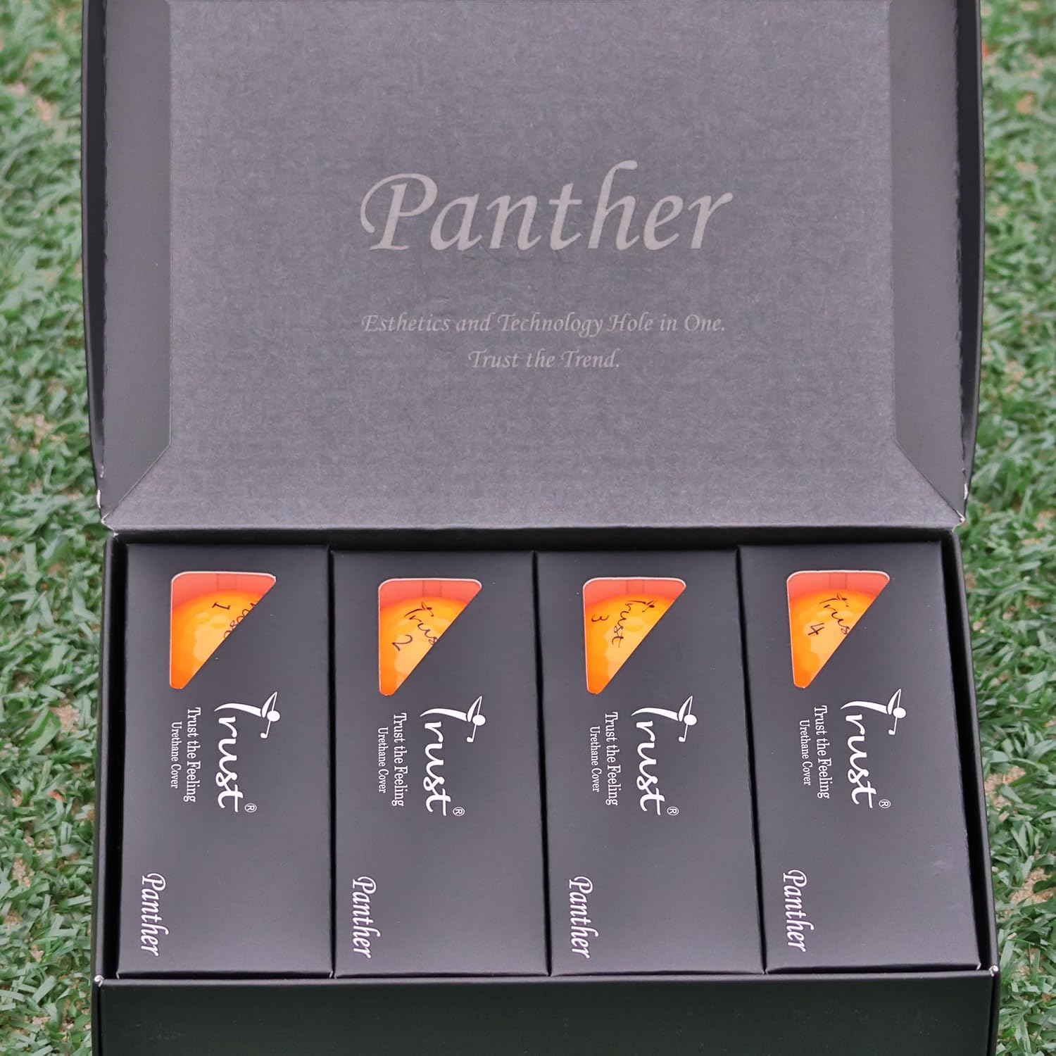 Trust Panther Golf Balls - Urethane Soft Hitting Feel, Straight Flight, Good Stop Control, Big MAX Core for Long Flights, Optimal Combination of Width & Spin Control, 12/48 Balls, White/Yellow/Orange image number 5