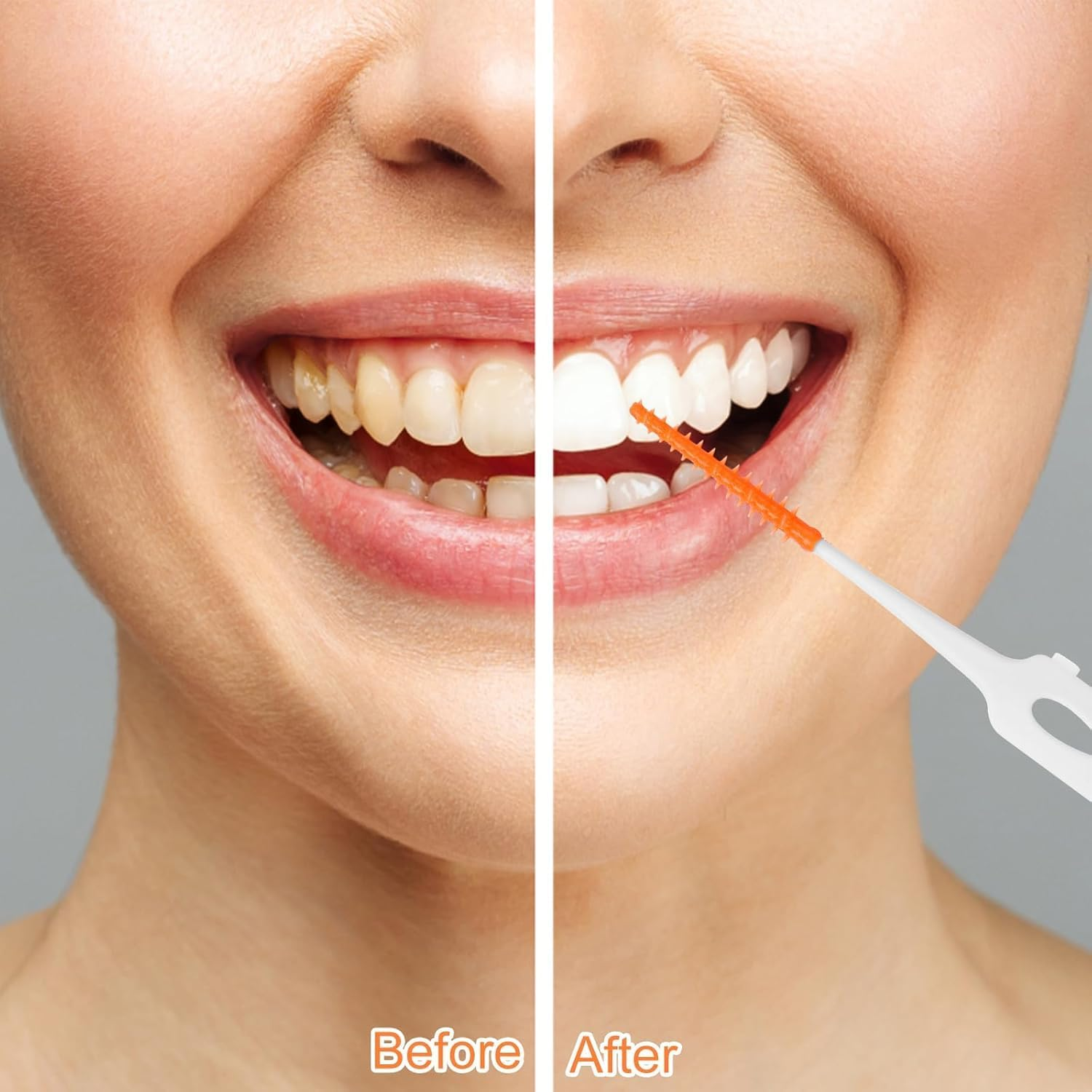 Dental Floss Picks Soft Interdental Brush, Braces Brush, Floss Picks for Teeth, Disposable Interdental Brush, Suitable for Cleaning Teeth Health (Orange) - Blue image number 3