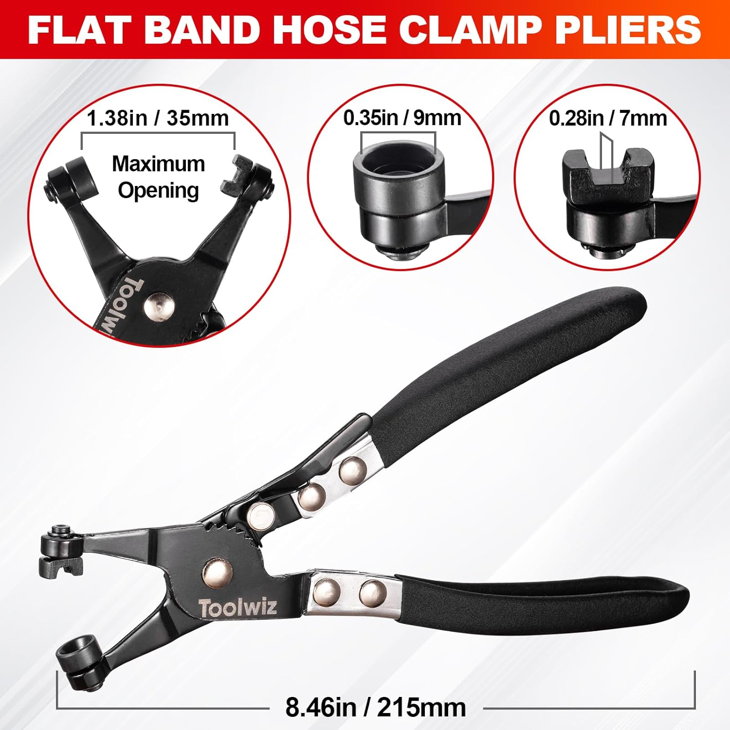 Toolwiz Hose Clamp Pliers, Spring Coolant Radiator Hose Clamp Pliers Set, Includes Flat-Band and 27" Flexible Long Reach Wire Spring Automotive Tools image number 3