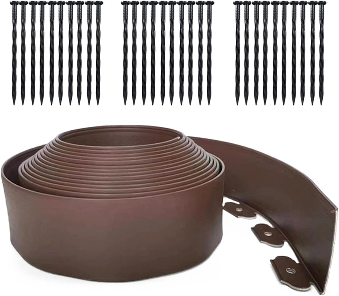 Landscape Edging Border 33Ftx 4 Inch Tall, Plastic Garden Borders Edging with 30 Spikes,Flexible Lawn Edging Edge for Garden,Grass,Flower Beds, Yard, Paver,Pathway-Black