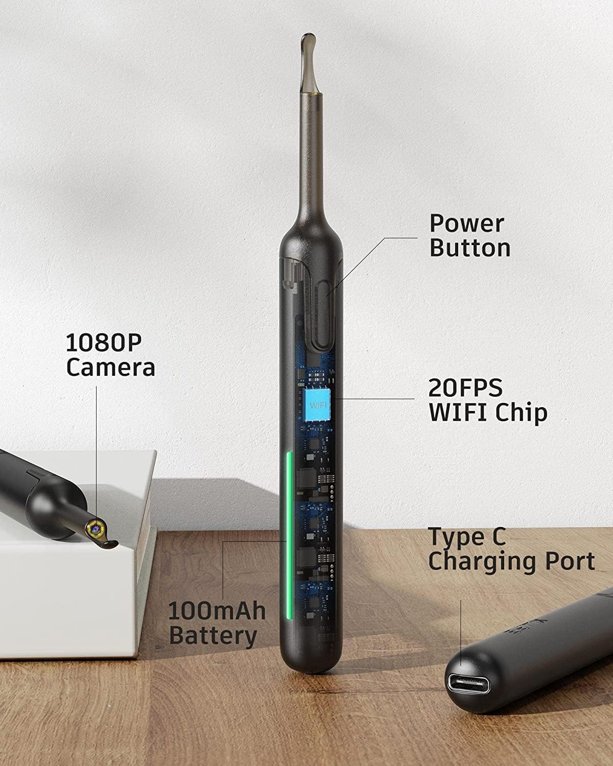 S23 Earwax Removal Camera, Ear Wax Removal Tool 1080P FHD Video, Earwax Removal Kit with 8 Pcs Ear Set, 6 LED Lights Visual Ear Cleaner, Rechargeable Earwax Cleaner for Ios & Android image number 4