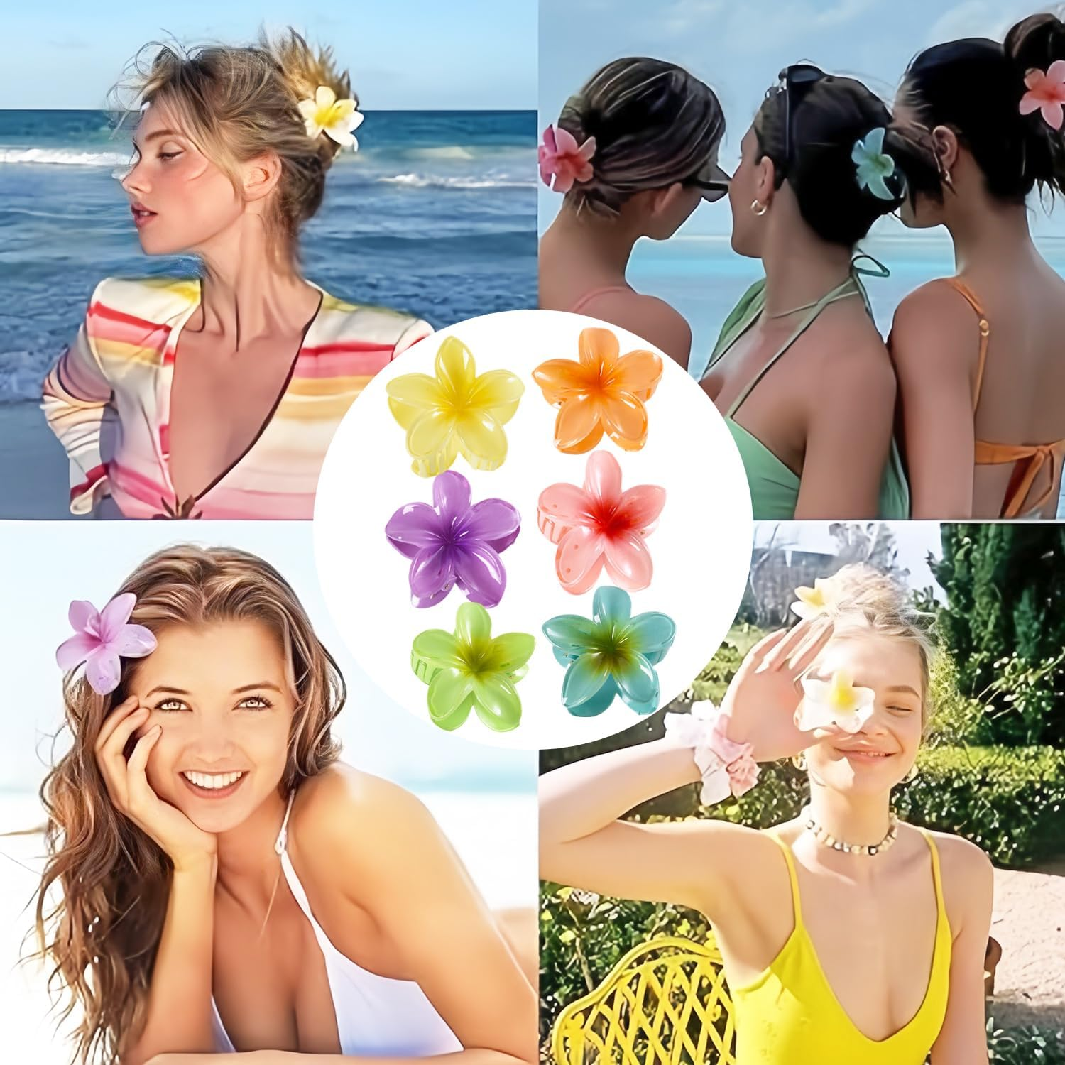 6 Colored Flower Hair Clips, Large Hawaiian Flower Barrette, Cute Hair Clips, Flower Hair Clip for Thick/Thin Hair, Gift Hair Accessories for Women image number 5
