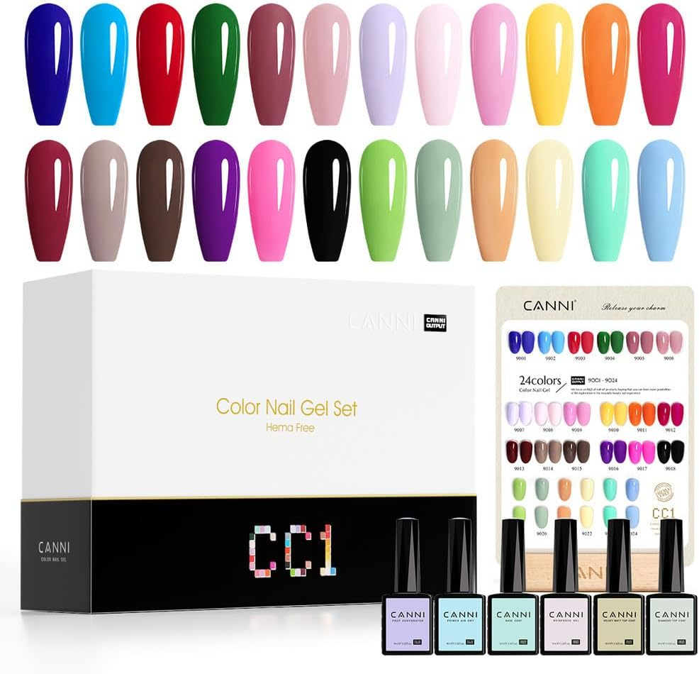 CANNI CC1 30Pcs 9ML Gel Nail Polish Set, Black Hot Pink Green Yellow Purple Blue Gel Polish Kit Soak off LED UV Nail Art Starter Manicure Salon DIY at Home
