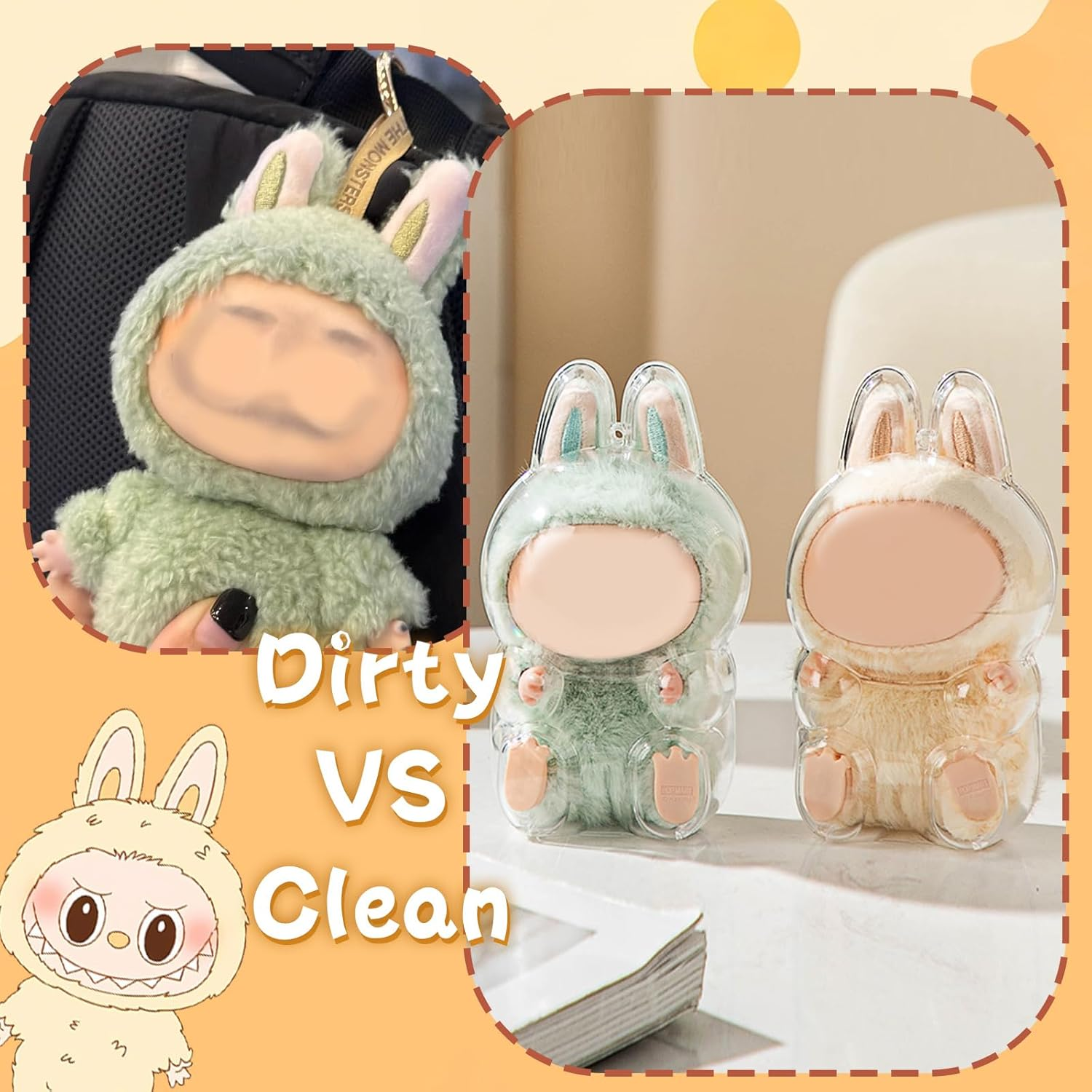 Viiotu Protective Case for LABUBU, Plastic Dustproof Display Box Compatible with LABUBU Pop Mart, Clear Figure Display Case for LABUBU Sitting & Standing Figure (1, Sitting-2) image number 4