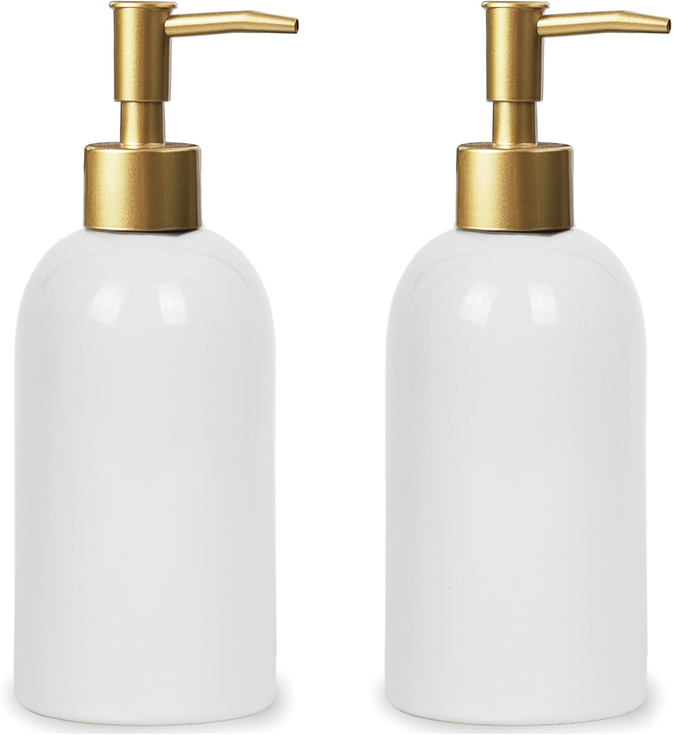 Feesok Ceramic Soap Dispenser White with Gold Pump,Simple Design Cylindrical Lotion Dispenser Bottle,Refillable Liquid Hand Soap Dispenser for Kitchen,Bathroom,Washroom