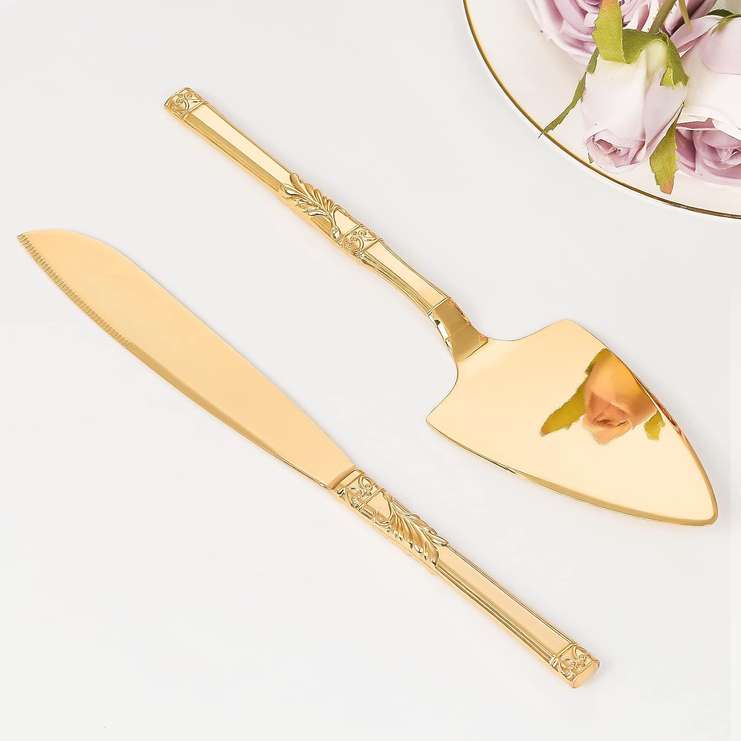 Cake Cutting Set for Wedding, Personalized Gold Cake Knife and Server Set, Custom Cake Serving Set, Engraved Pastry Pie Server Cake Pizza Cutter, Birthday Bridal Gift (F-Classic), GF678 image number 3