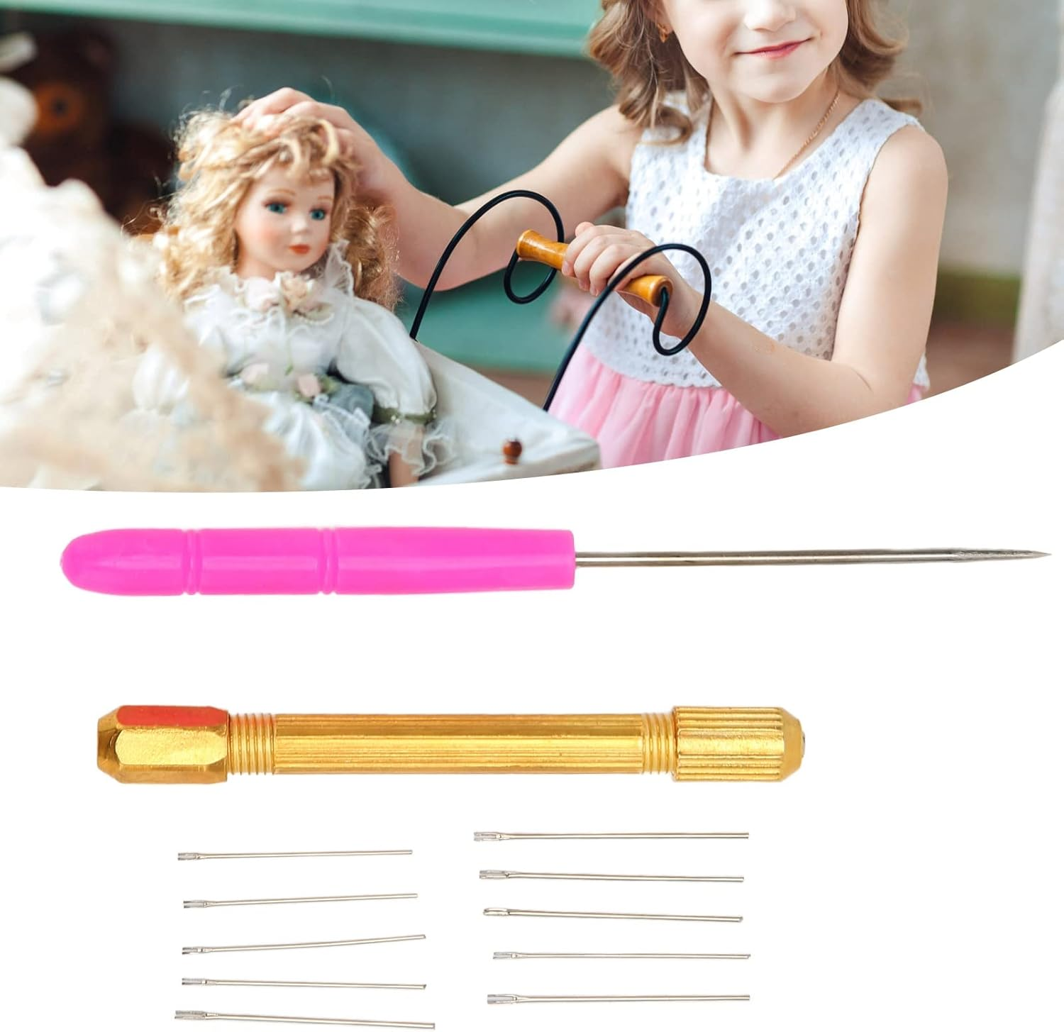 Hair Reroot Tool Doll Hair Rooting Holders 10Pcs Awl Alloy Handles Doll Hair Making Accessories, Doll Hair Rooting Tools Comfortable to Grip for Doll DIY Shop, Home Salon image number 3