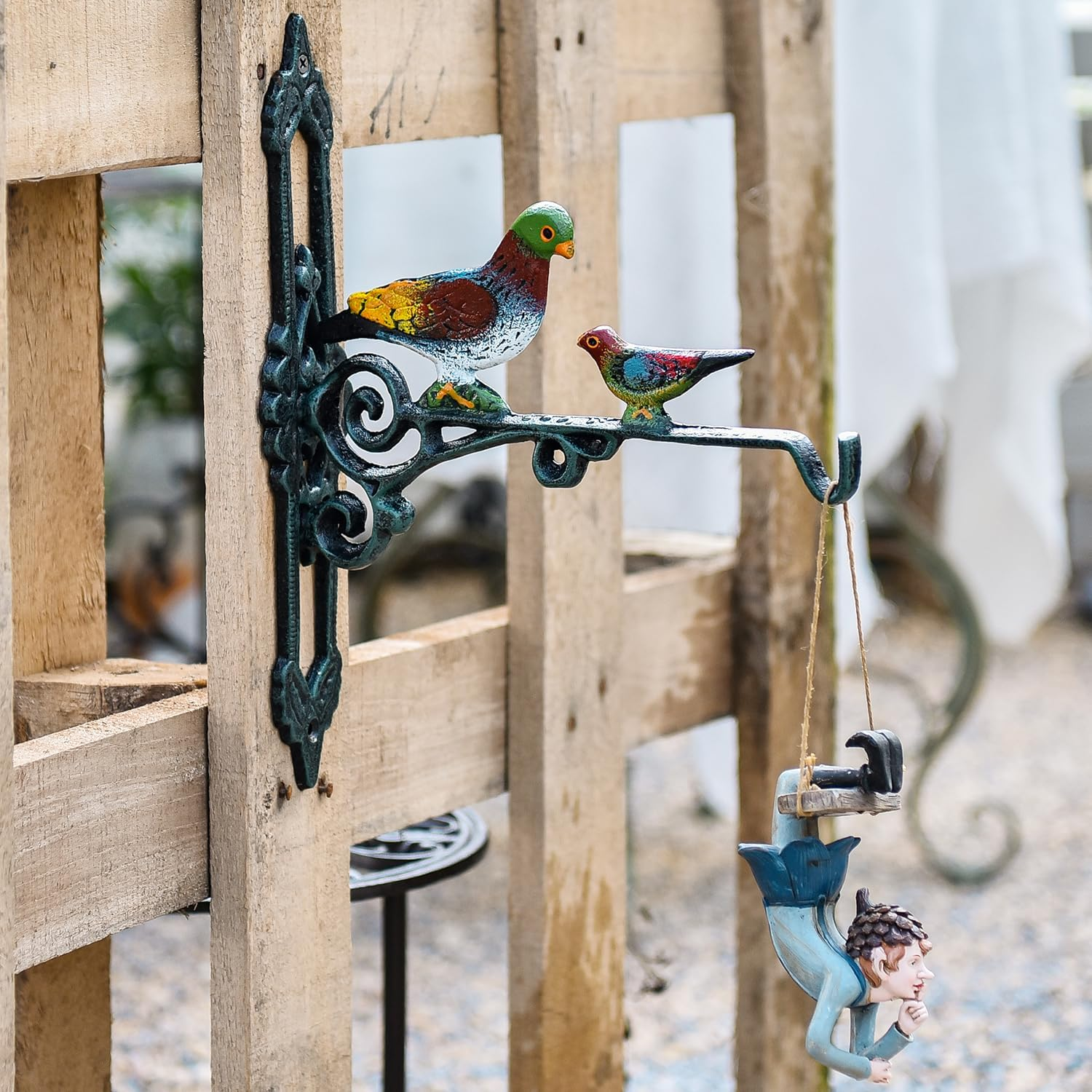 Sungmor Cast Iron Hanging Plant Bracket, 2 Pack Heavy Duty Hanging Basket Brackets, 10" Deep Outdoor Wall Plant Hangers, Decorative Garden Hooks for Flower Basket Bird Feeder Wind Chime Solar Light - Brown - 2Pcs  10 Inch image number 5