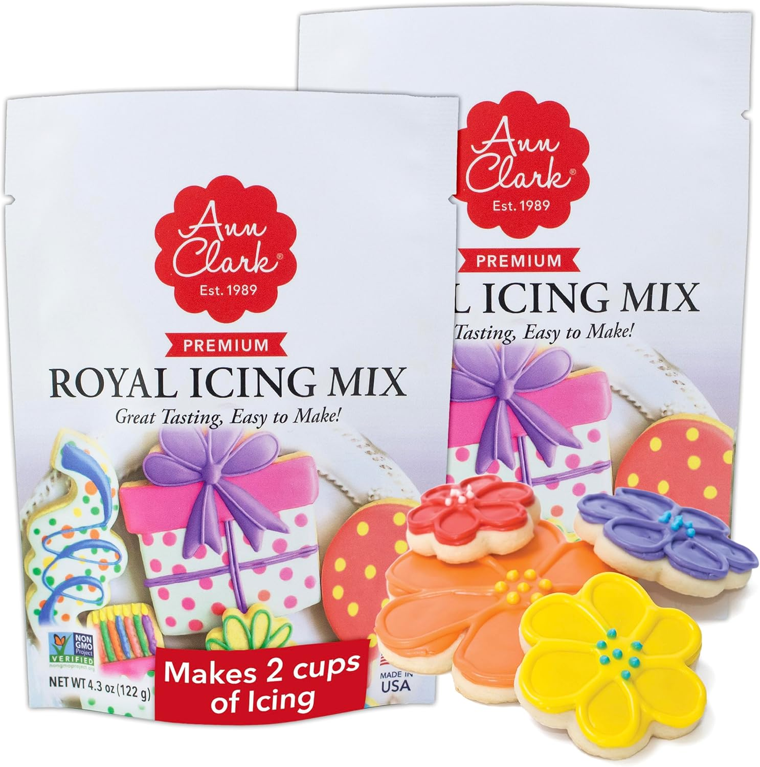 Ann Clark Premium Royal Icing Mix, Cookie Icing 2-Pk. Two 4.3-Oz. Pouches Make 4 Cups White Icing image number 3