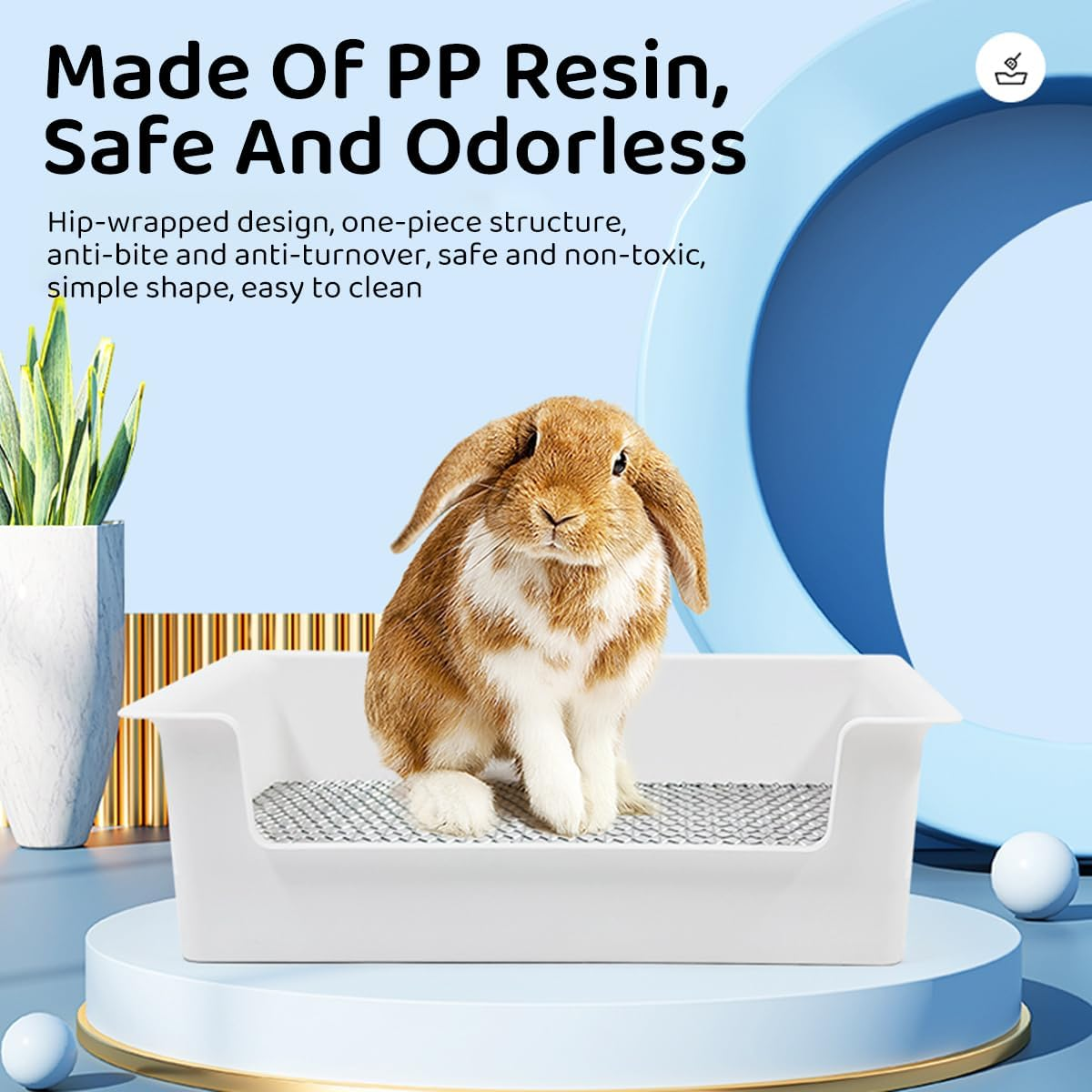 AIMALL Rabbit Small Animal Corner Litter Box with Stainless Steel Grate, Non-Slip Potty Tray with High Sides and U-Shape Entrance, 15.35 X 11.22 X 4.72 In - White image number 3