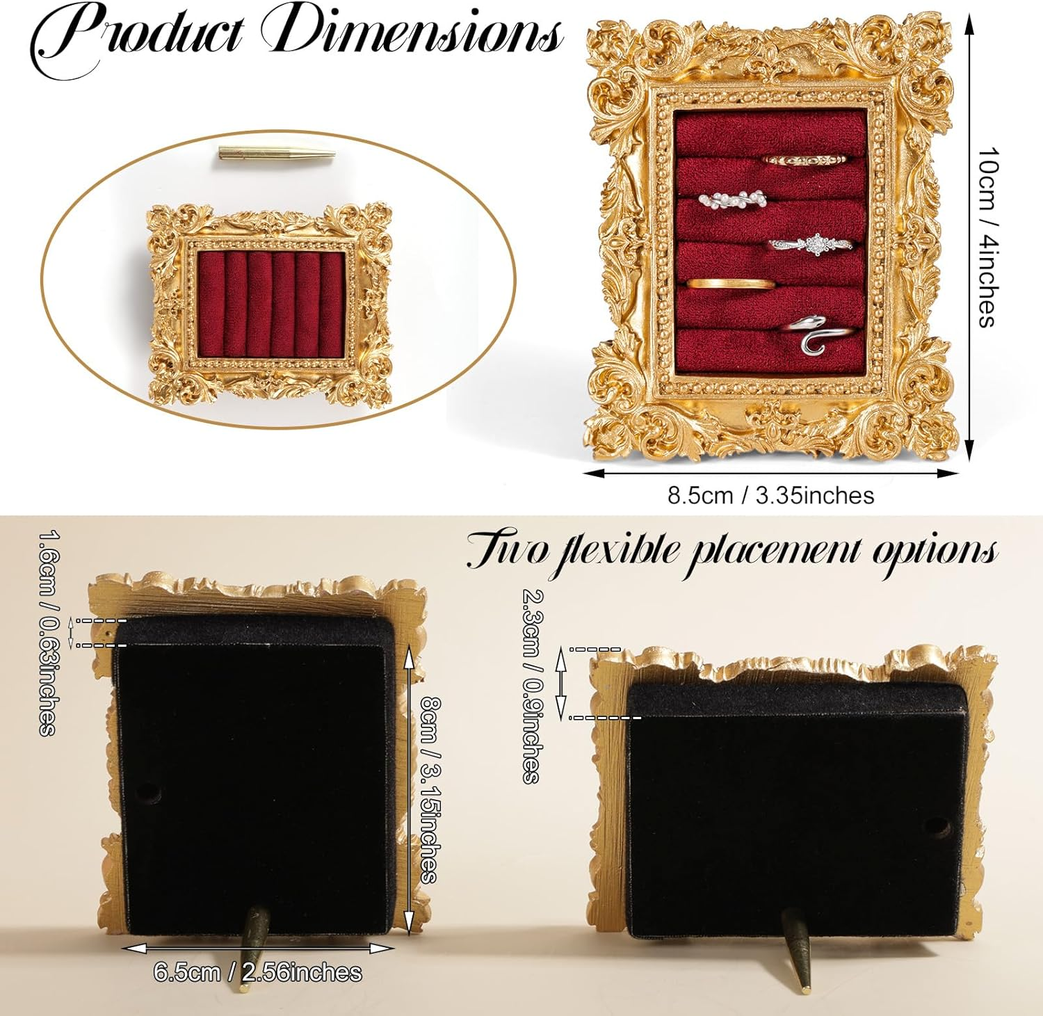 Vintage Ring Display Stand, Baroque Ring Holder Earring Display Tray Jewelry Organizer Birthday Engagement Wedding Decoration for Women (Wine Red)