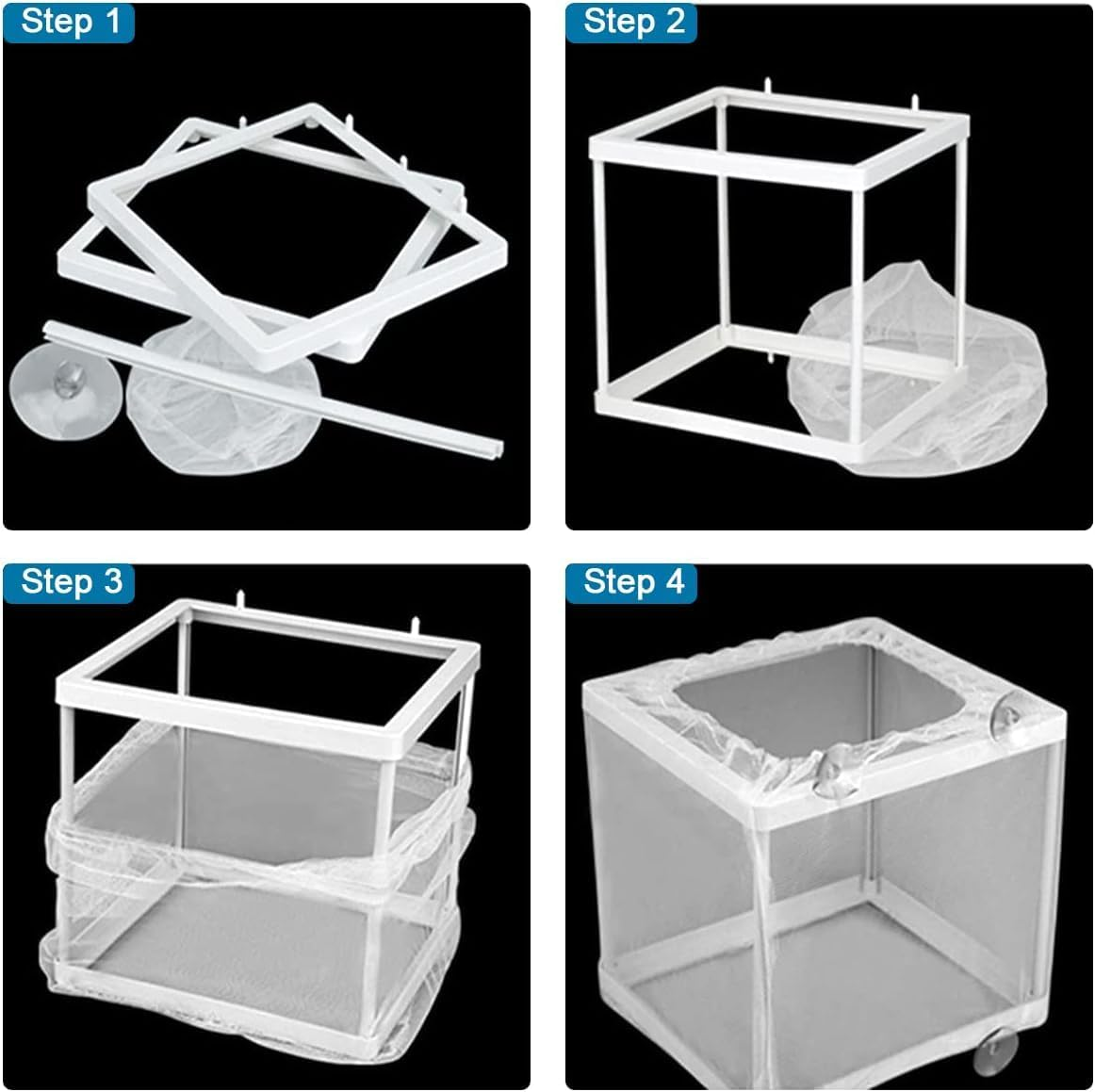 2 Pcs Fish Tank Breeder Net,Plastic Frame Hatching Box,Fish Tank Breeder Net Aquarium Fish Breeder Box with Nylon Mesh & Suction Cups,Aquarium Separation Net Nylon Incubator Mesh with 10 Suction Cups