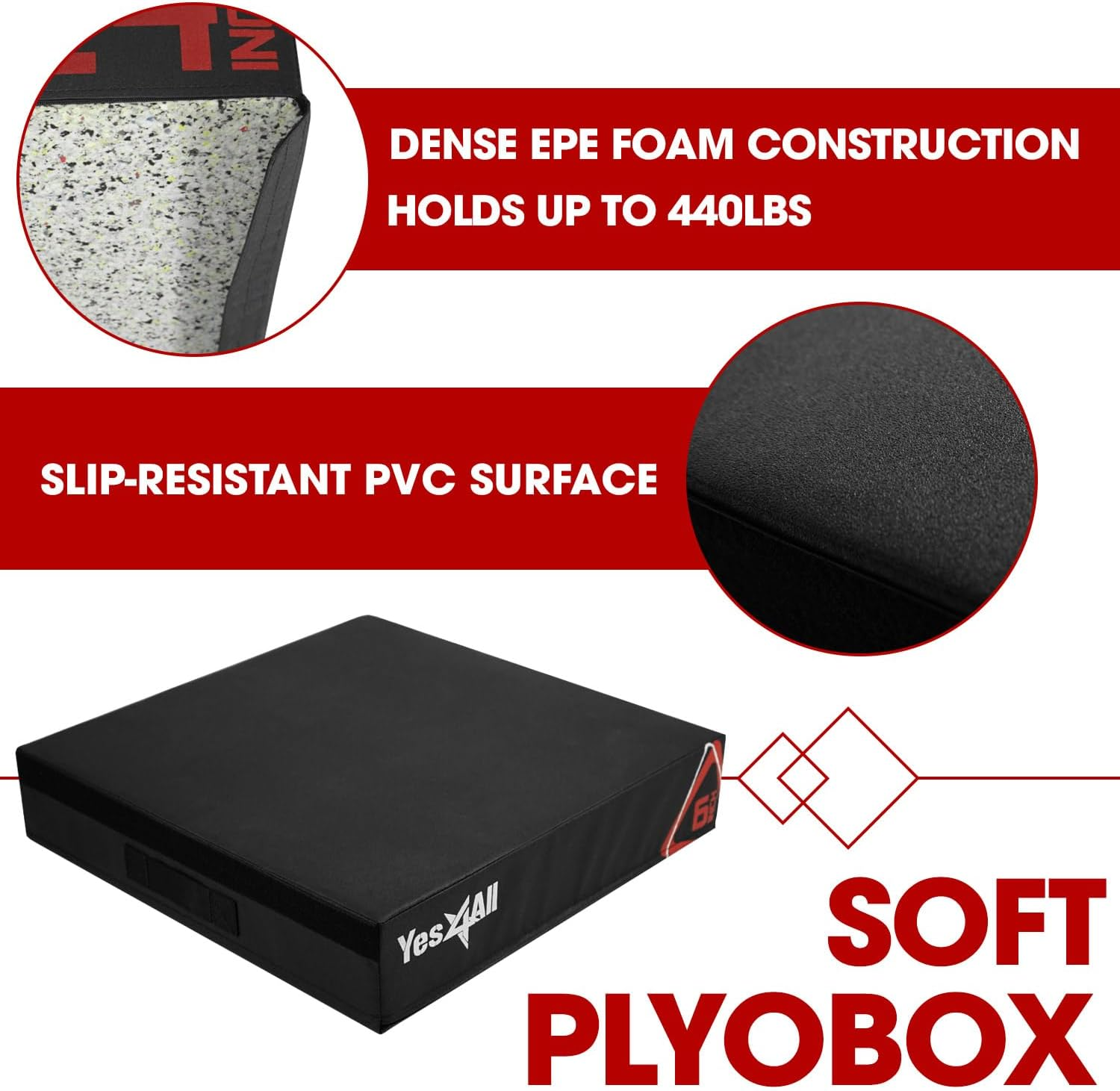 Yes4All Adjustable Soft Plyo Box, Jumping Trainer - for Plyometric Exercises and Conditioning, Multiple Height Variations