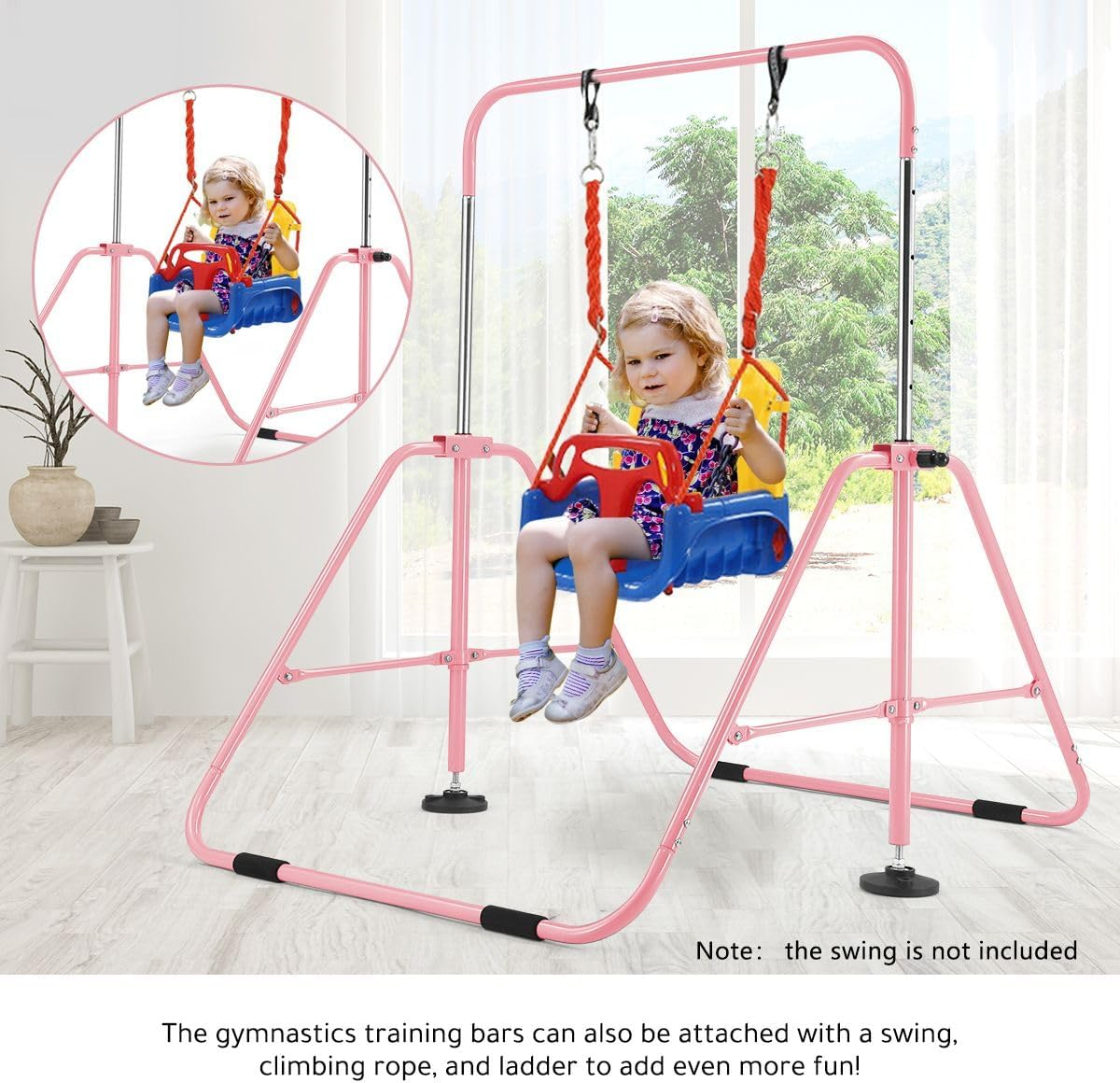 Genki Expandable Gymnastics Bars, Adjustable Height Gymnastic Horizontal Bars,Junior Climbing Frame Training Bar Children Folding Training Monkey Bars for Kids,Pink&hellip; - Blue image number 2