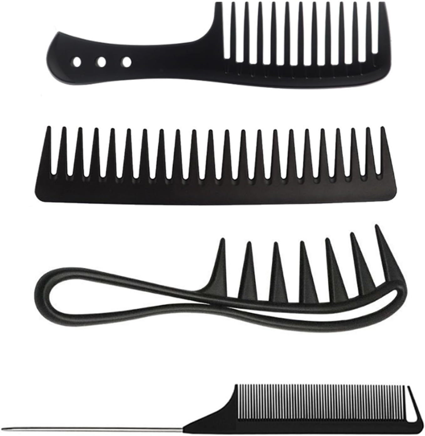 GVSS 4 Piece Hair Comb Set Wide Teeth Comb Curly Hair Comb Ideal for All Hair Types Anti-Static Hair Combs for Men and Women Black image number 4