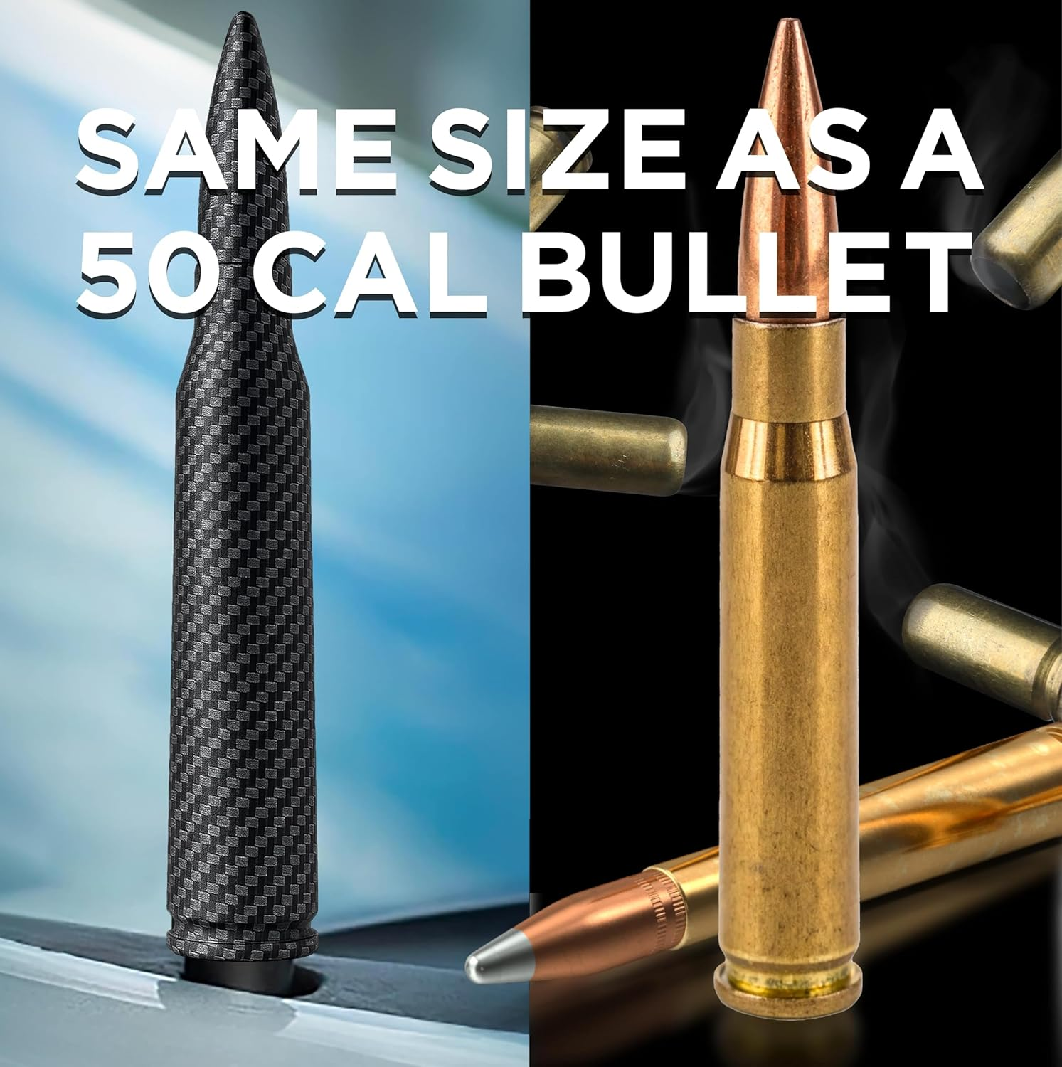 Ecoauto Bullet Antenna Replacement for Dodge Ram & Ford F150 F250 F350 Super Duty Ford Raptor Bronco Trucks - Anti-Theft Design - Radio Antenna for Truck 1990 - Current (Carbon Fiber) - American Flag image number 6