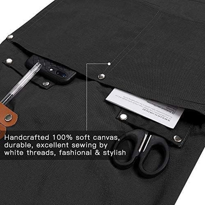 Adjustable Canvas Aprons for Kitchen Cooking,Baking,Work,Woodworking,Chef,Bbq and Barbers,Aprons for Indoor and Outdoor,3 Pockets for Easy Storage of Items,Unisex - Black $18.99 image number 5