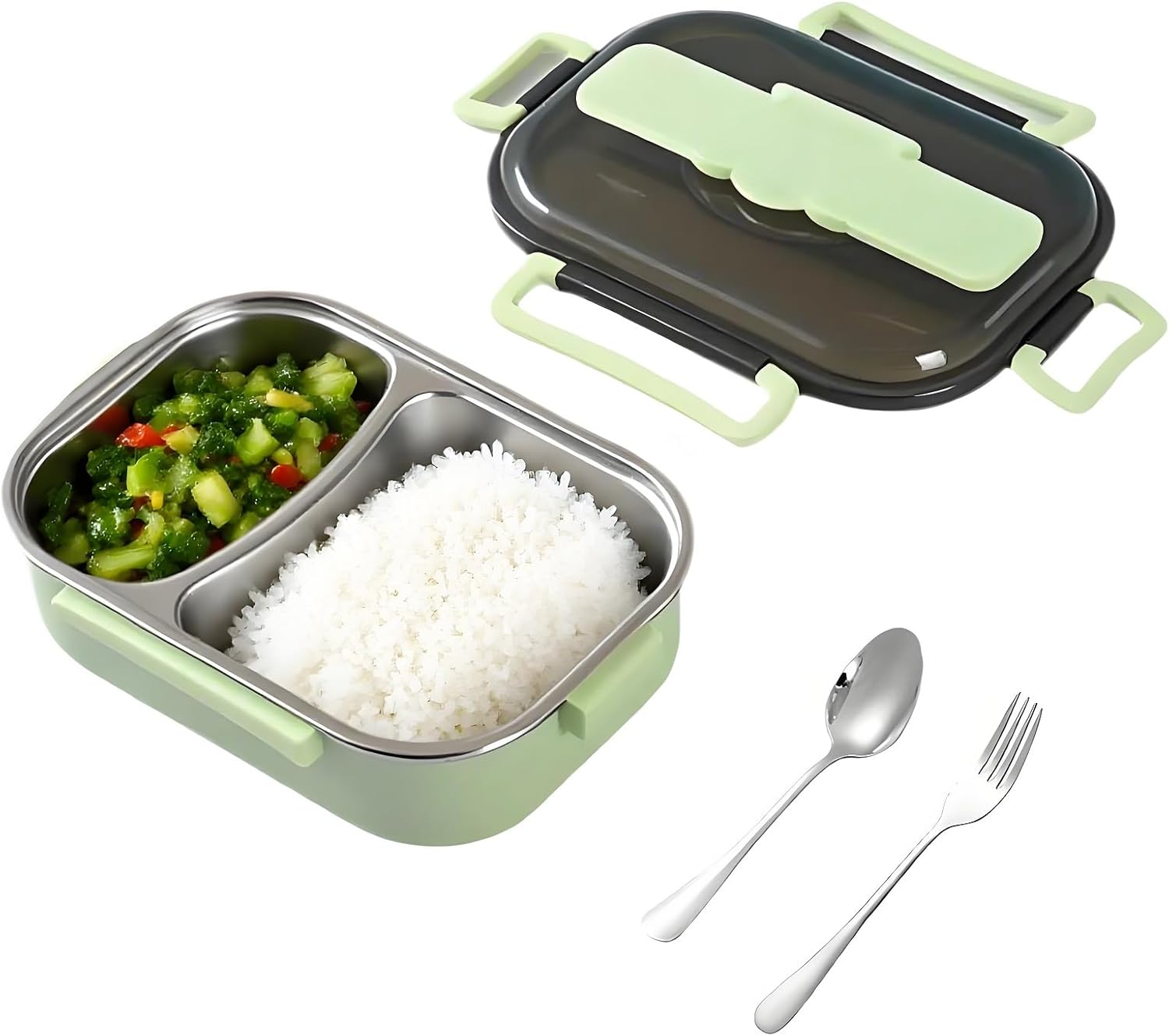 ZOUHUALU Insulated Lunch Box for Adults & Kids, 2-Compartment Thermal Hot Lunch Box with Cutlery, Leak-Proof & Microwave Safe Food Container for School, Office, Work image number 3