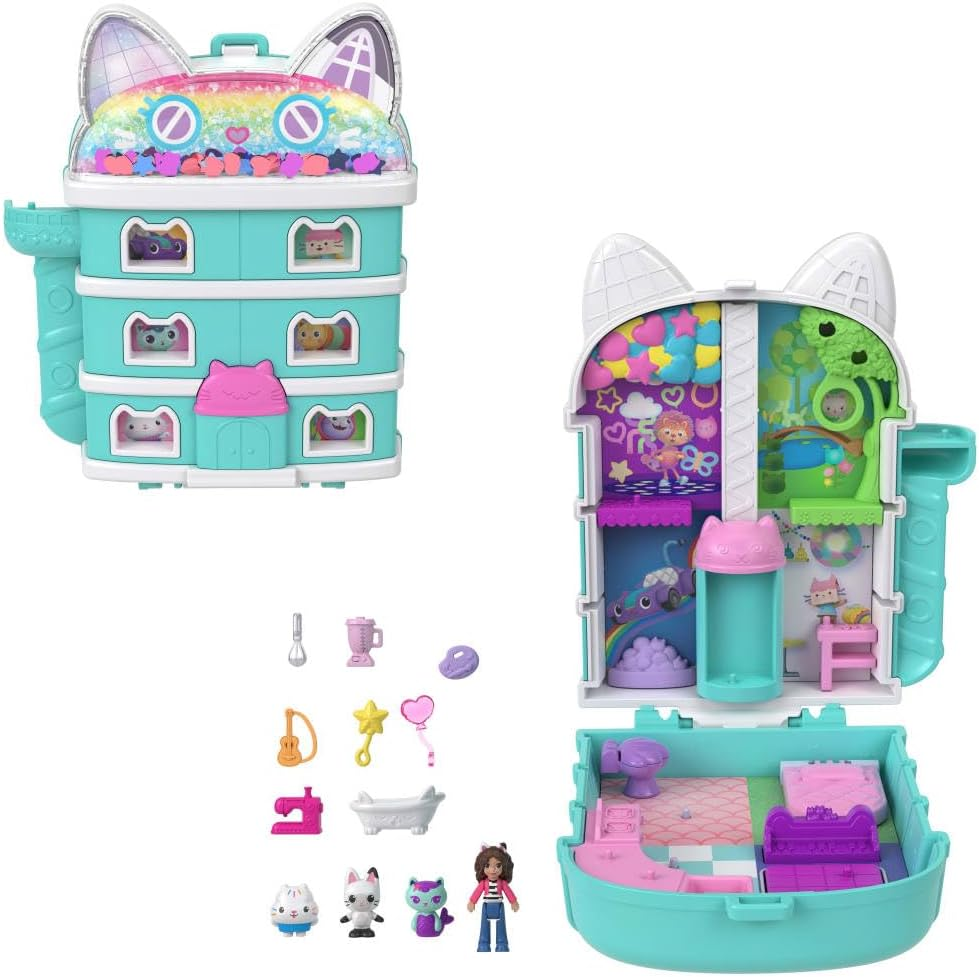 Polly Pocket X Gabby&rsquo;S Dollhouse Compact, Micro Dolls and Playset, 9 Themed Accessories, Pandy Paws, Cakey, & Mercat Pet Friends image number 4