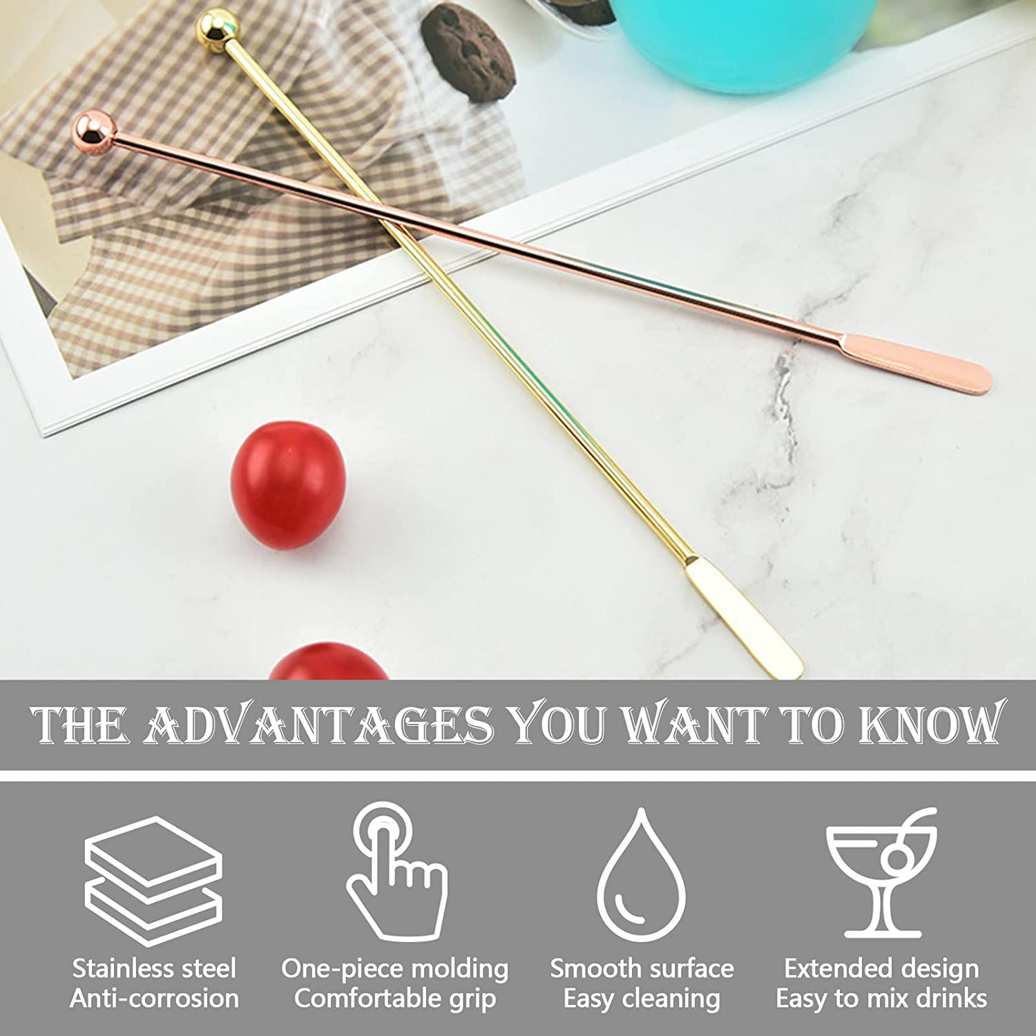 4Pcs Stainless Steel Stirrers Stir Cocktail Drink Swizzle Stick, 7.5'' Beverage Stirrers Metal with Small Rectangular Paddles, Reusable Stir Sticks for Coffee Bar Chocolate Milk (Silver) image number 1