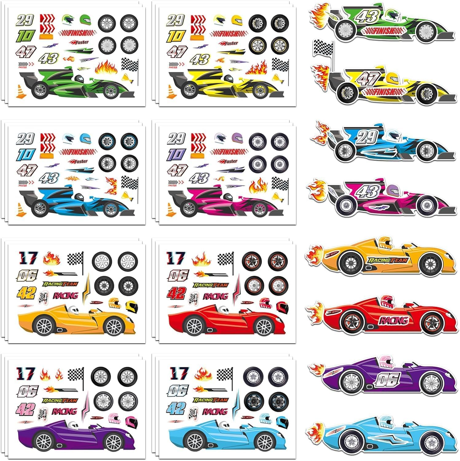 PQCLXUYA 24 Sheets Make Your Own Car Stickers, Creative Race Car Game Stickers for Kids,8 Styles Cartoon Racing Car for Race Car Birthday Party Supplies Favors Toys Rewards Art Craft Activities image number 4