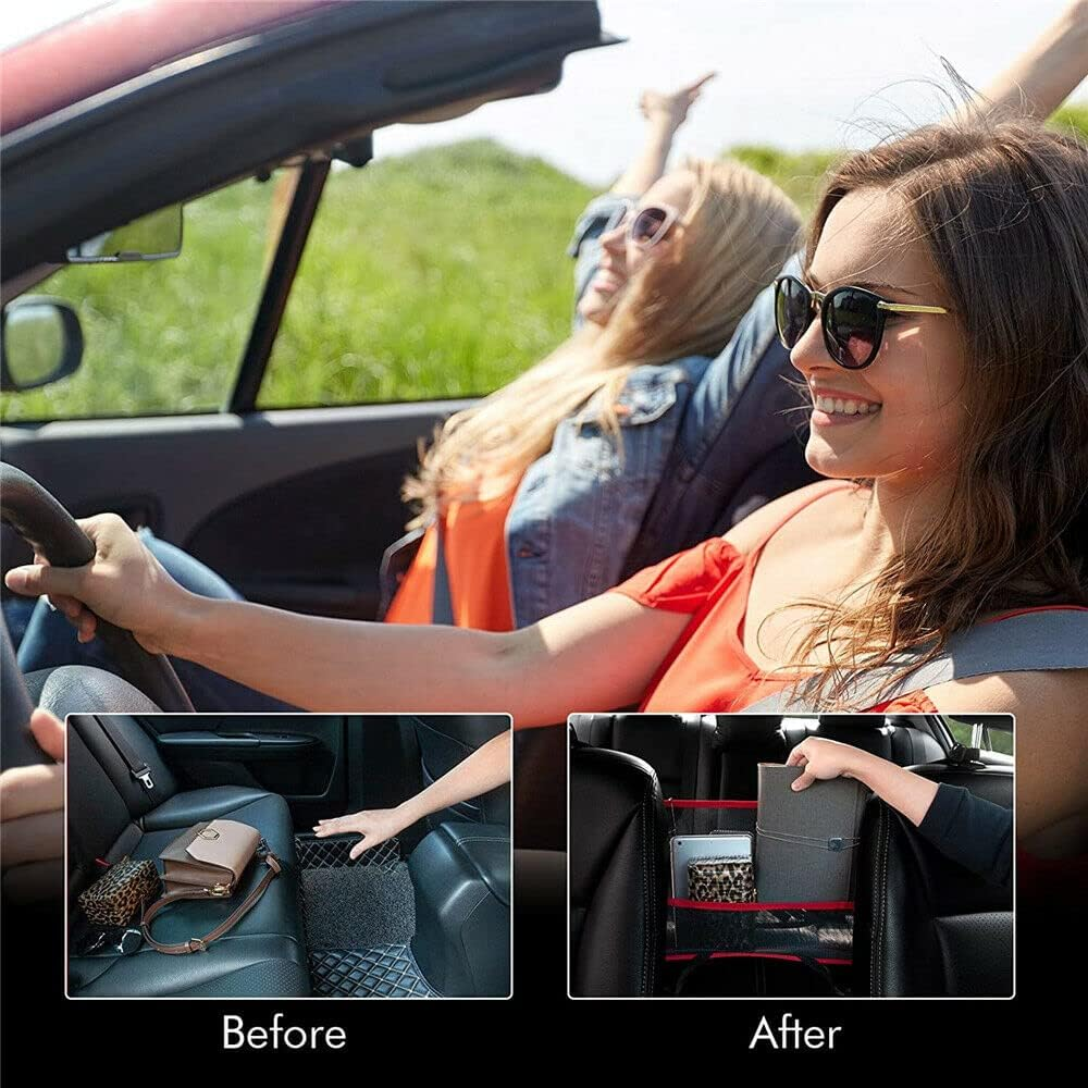 Upgraded Car Net Pocket Handbag Mesh Holder Purse Organizer Seat Side Storage (Upgraded Red&Black) image number 4
