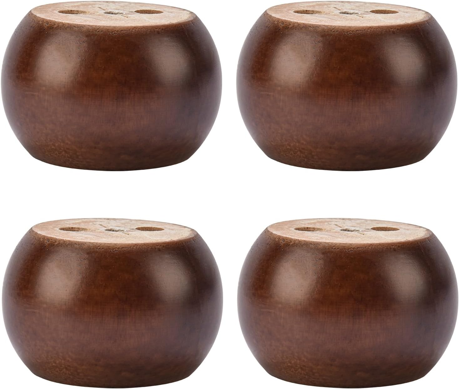 2 Inch / 5Cm Wooden Furniture Legs, Pack of 4 White Solid Wood Turned DIY Replacement Bun Feet with M8 Hanger Bolts & T-Nuts or Sofa Couch Cabinet Recliner Ottoman Riser