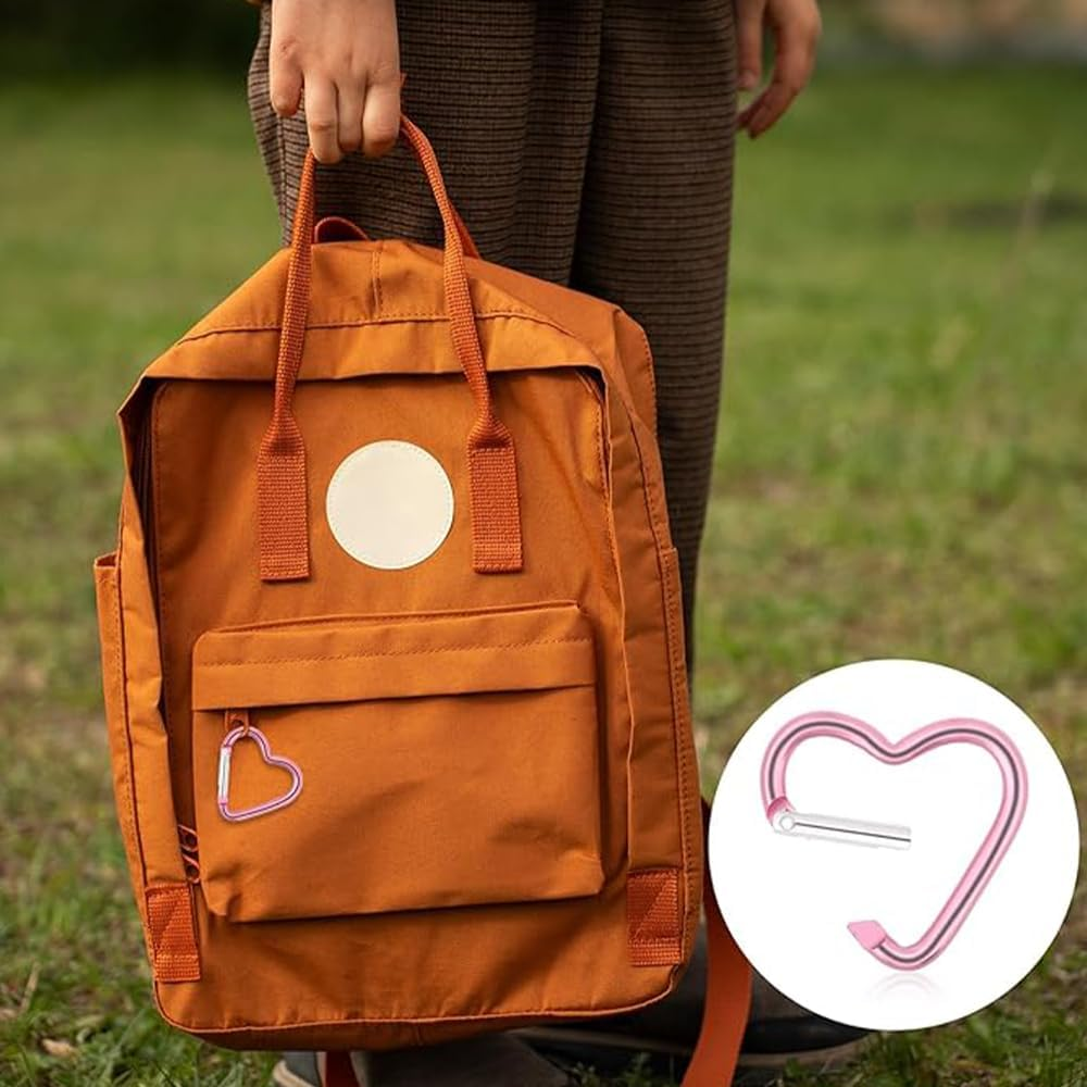 10Pcs Aluminum Alloy Spring Snap Hook Clip Keychain Hook Heart Cute Carabiner Clip Key Holder for Outdoor Camping Fishing Climbing Clips Hammock Key Chain Clip,Heart Shaped Keychain Clip(Pink) image number 1