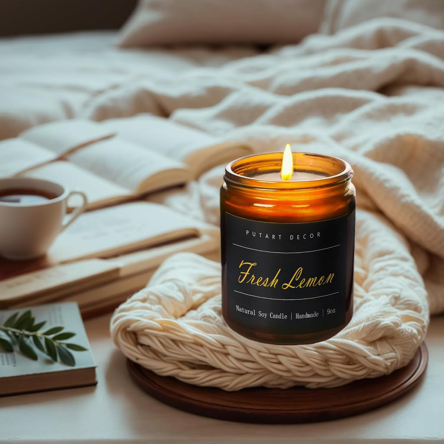 Fresh Lemon Candles for Home Scented, Natural Soy Aromatherapy Non Toxic Candles with Long Lasting Fragrance & Clean Burn, Luxury Jar Candle for Women, Men, Home Decoration 9Oz image number 5