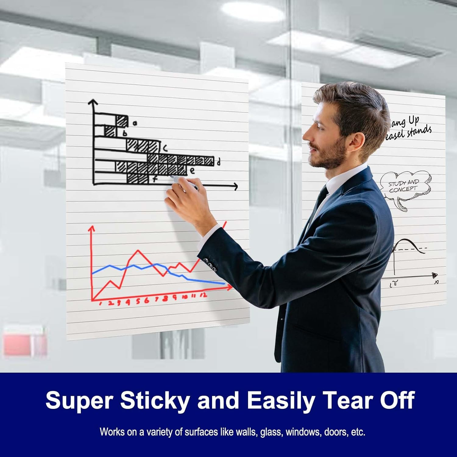 Comix Lined Sticky Easel Pad, 25 X 30 Inches Flip Chart Paper for Teachers, Large Self Stick Easel Paper, 30 Sheets/Pad, 2 Pads/Pack Office image number 5