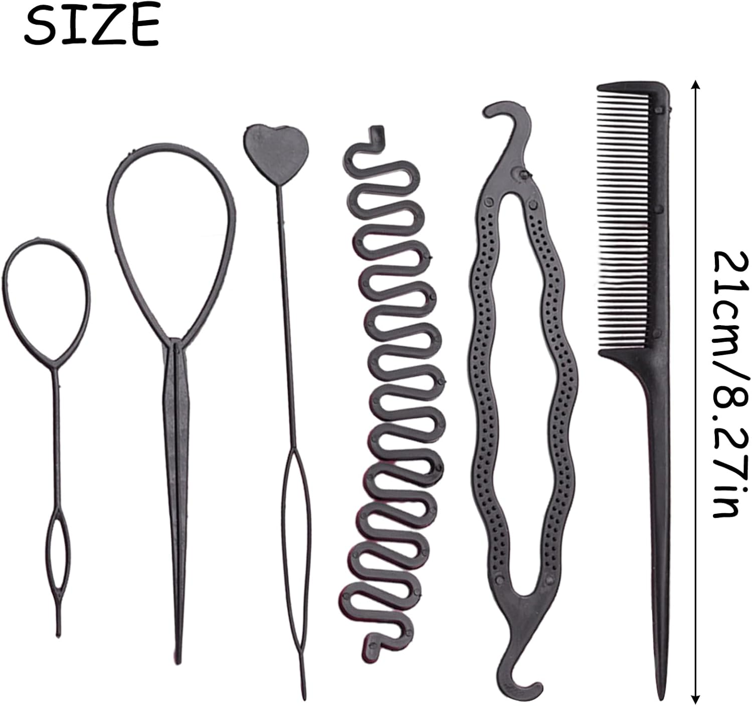 12 Pcs Hair Braiding Tool Set Topsy Tail Hair Tool Black DIY Hair Styling Tools with Rat Tail Comb, Ponytail Loop Hair Bands Remover Cutter Fast Hair Accessories for Hair Braid image number 1