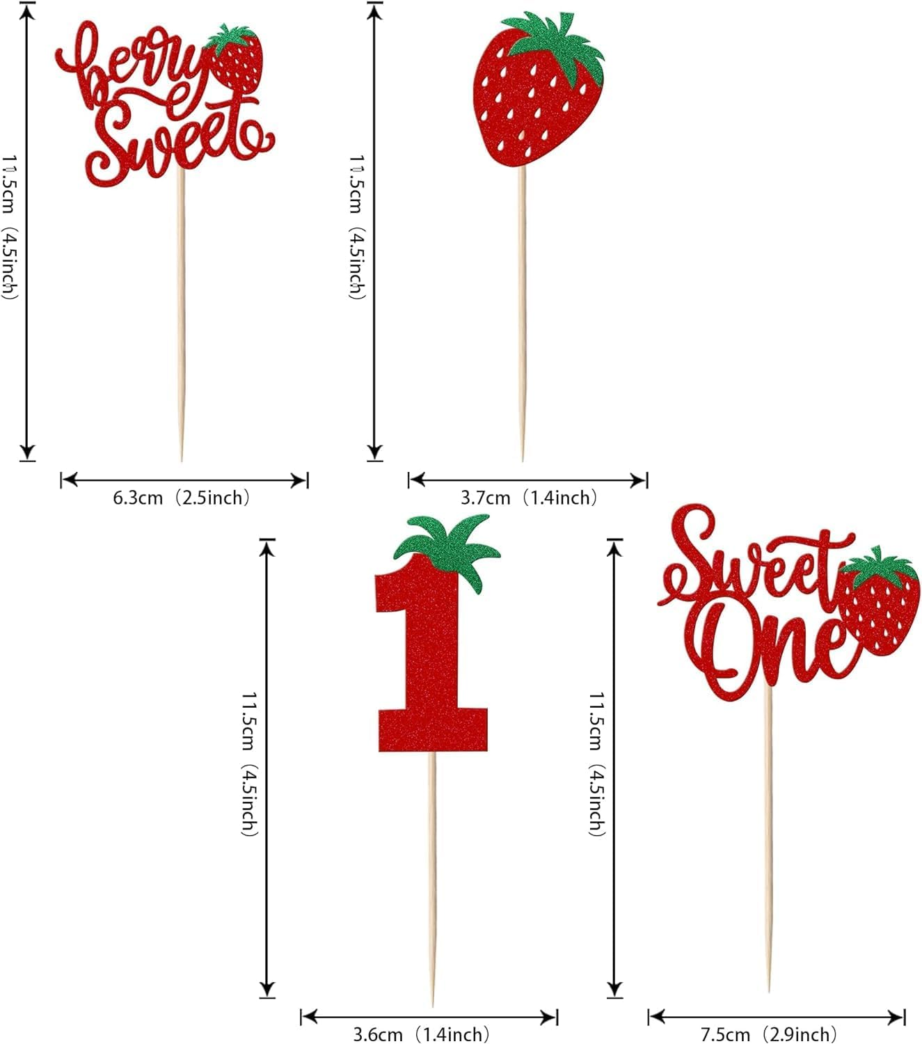 SYKYCTCY 24 Pack Sweet One Cupcake Toppers Glitter First Birthday Strawberry Cupcake Picks for Fruit Baby Shower 1St Birthday Berry Sweet Cupcake Decorations Party Supplies (#1) image number 2