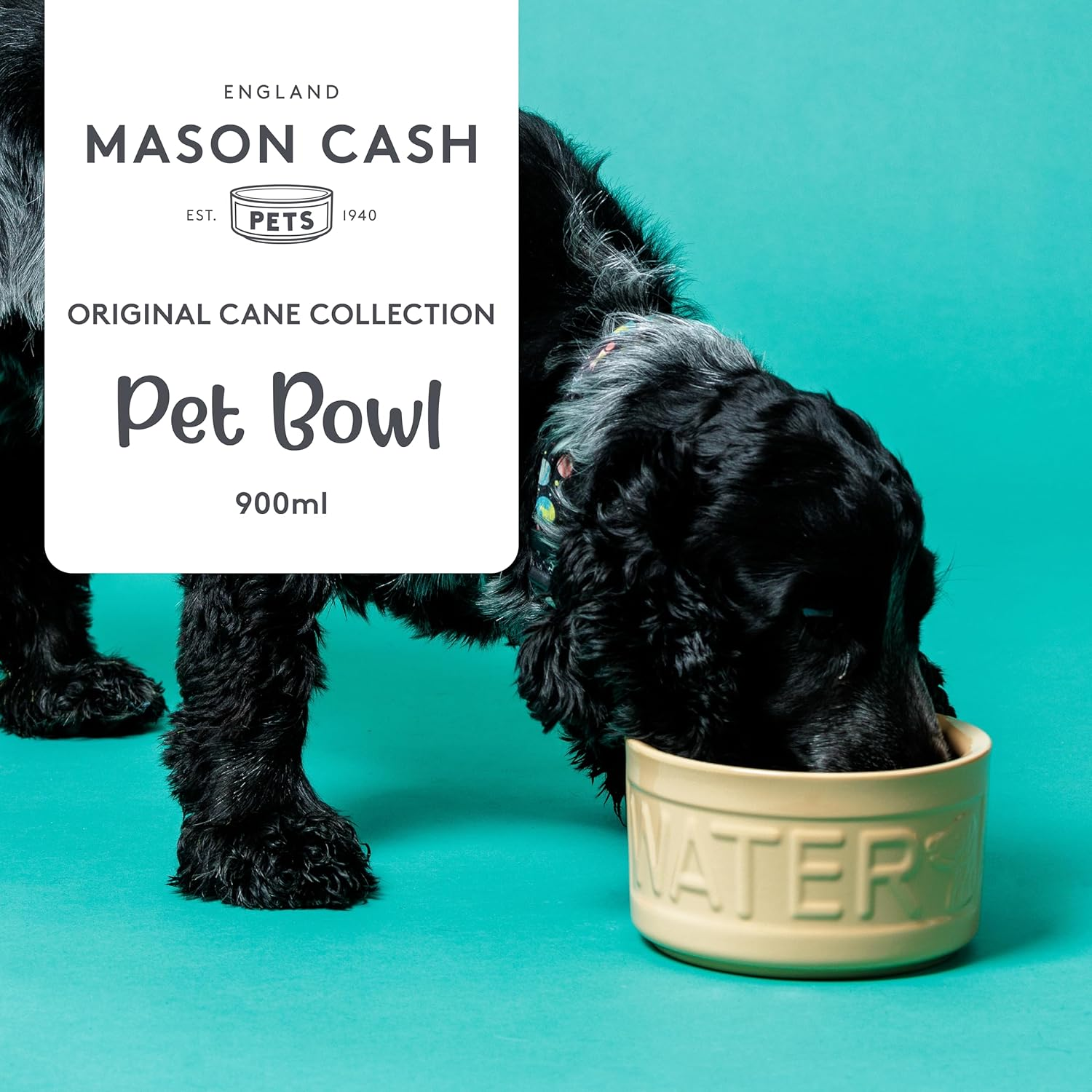 Mason Cash Cane Lettered Water Bowl, 1L, Brown 28487 image number 1