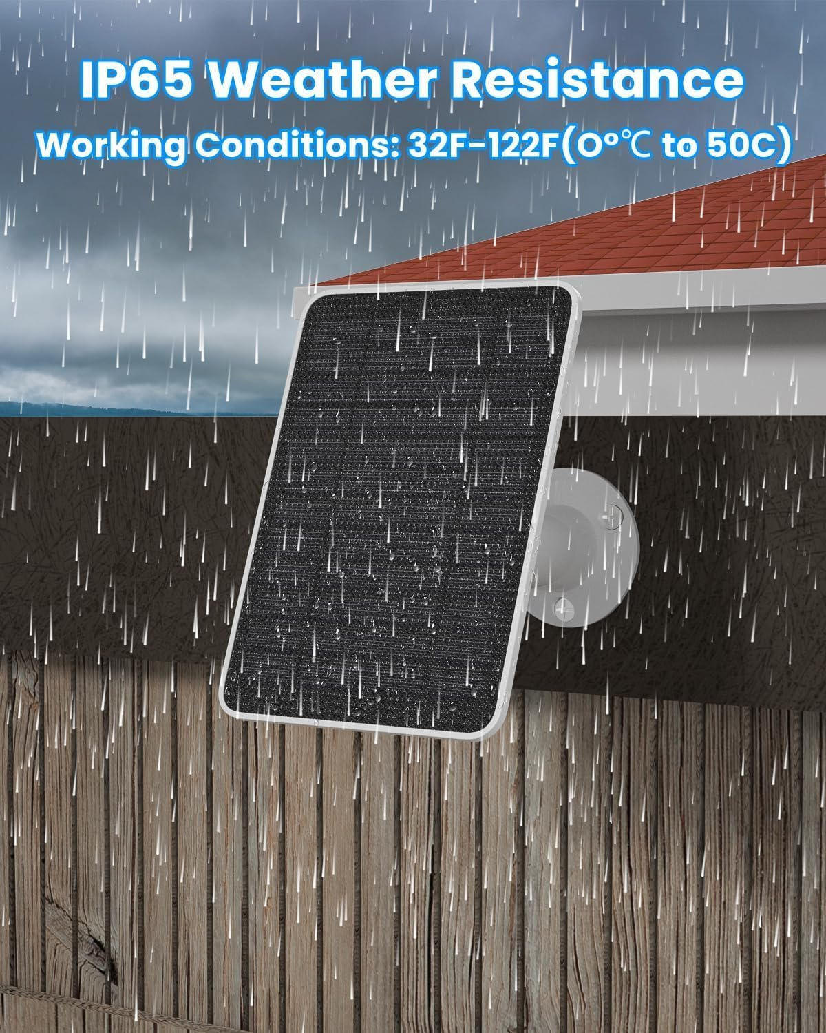 Solar Panel Charger Compatible with Arlo Essential 2K Outdoor(2Nd Gen)/Essential XL Camera(2Nd Gen)/Essential Spotlight, 5W Solar Panel with IP65 Waterproof 10Ft Micro USB-C Cable (2 Pack) image number 3