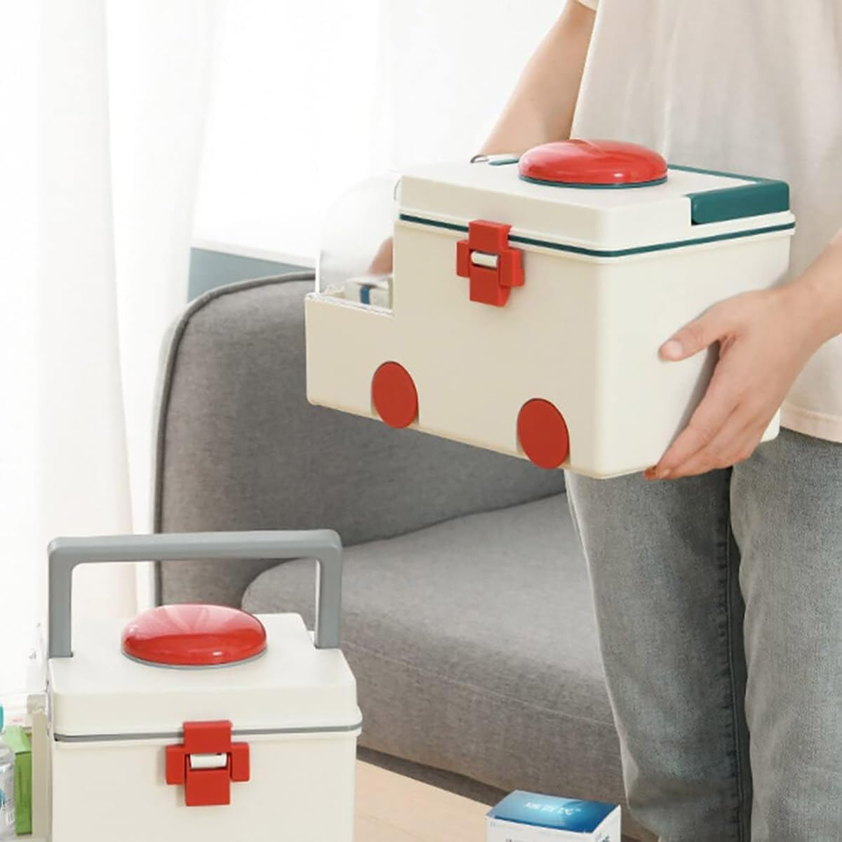 AIMALL Songtai Portable Household First Aid Box - Compact and Lightweight Medicine Storage Solution with Secure Locking System, Available in Grey and Green - 11.8 X 7.1 X 7.5 Inches image number 5