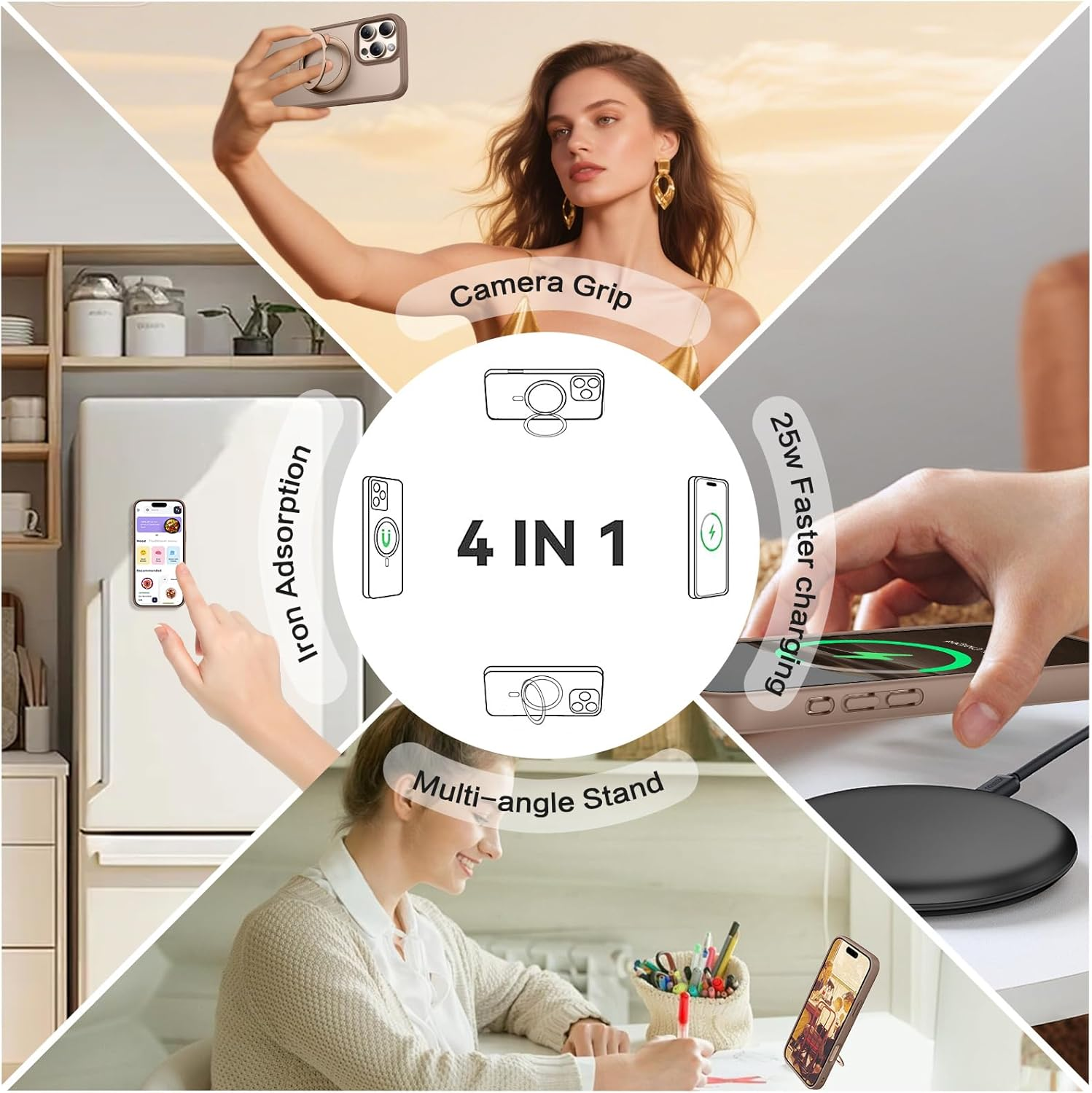 BENTOBEN Case for Iphone 16 Pro Max, Magnetic Ring Holder Slim Matte Phone Case [Compatible with Magsafe] 360 Rotatable Stand Shockproof Drop-Safe Cover for Iphone 16 Pro Max 6.9 Inch, Desert Titanium image number 5