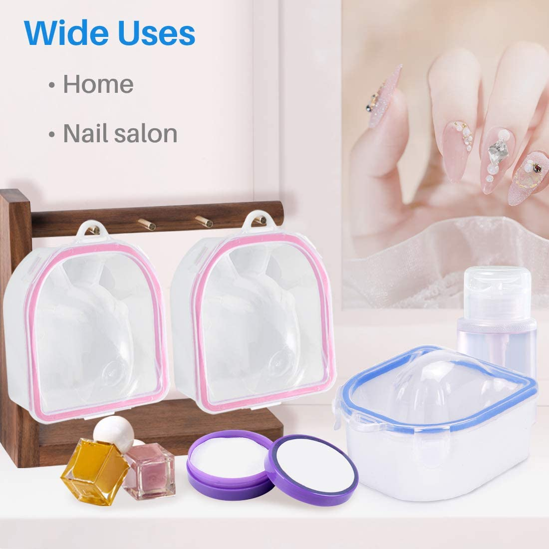 Kalevel Set of 2 Nail Soak off Bowl Nail Soaking Polish Remover Tray Manicure Spa Bowl Soaker Acetone Safe Pink Blue image number 5